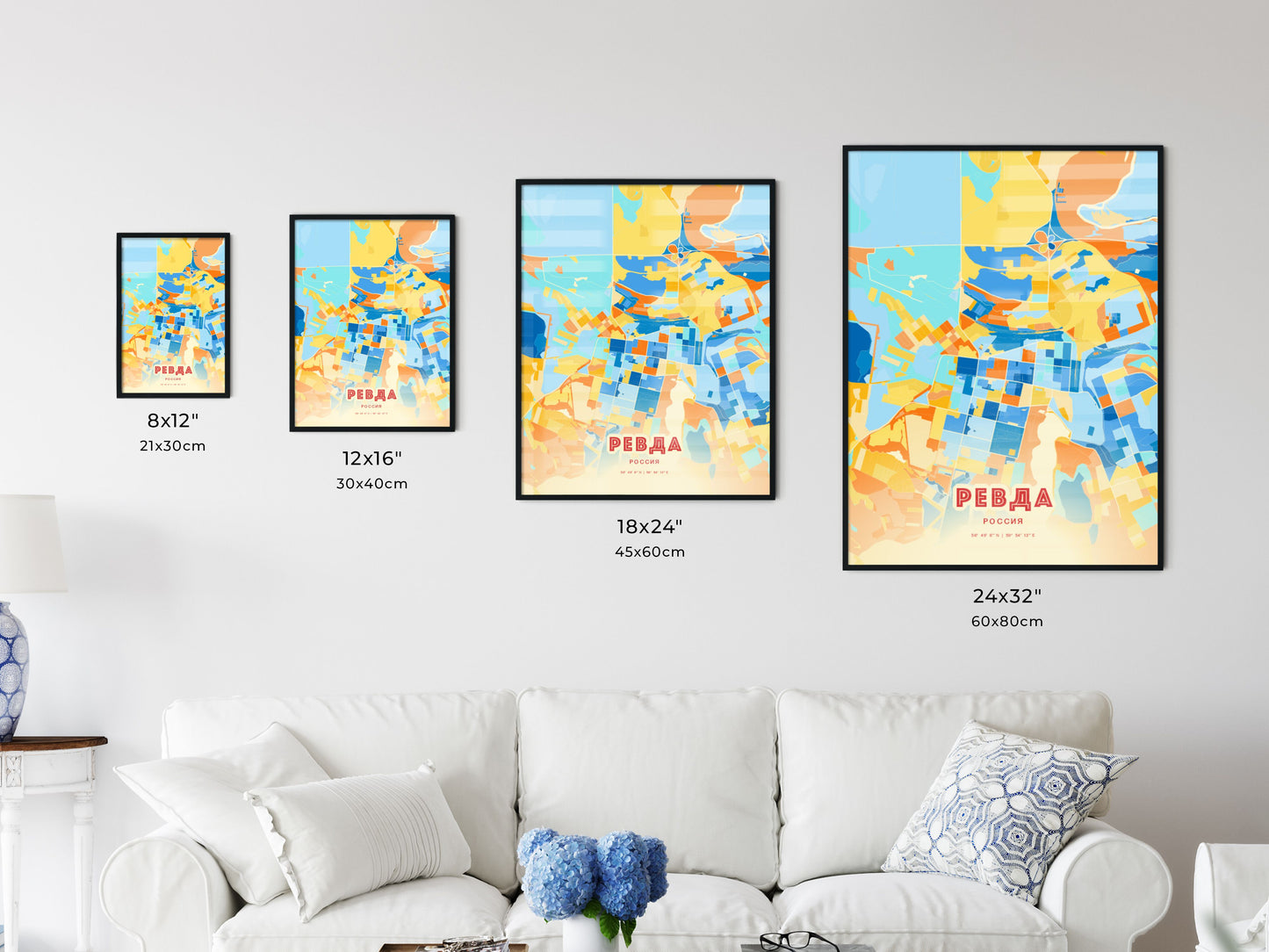 Colorful REVDA RUSSIA Fine Art Map Blue Orange