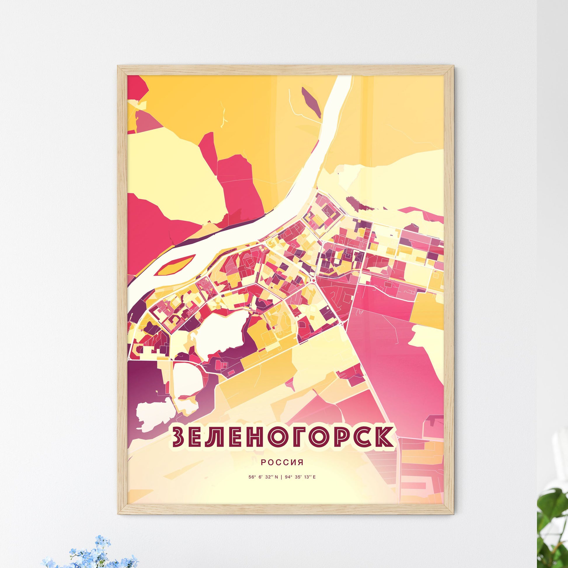 Colorful ZELENOGORSK RUSSIA Fine Art Map Hot Red