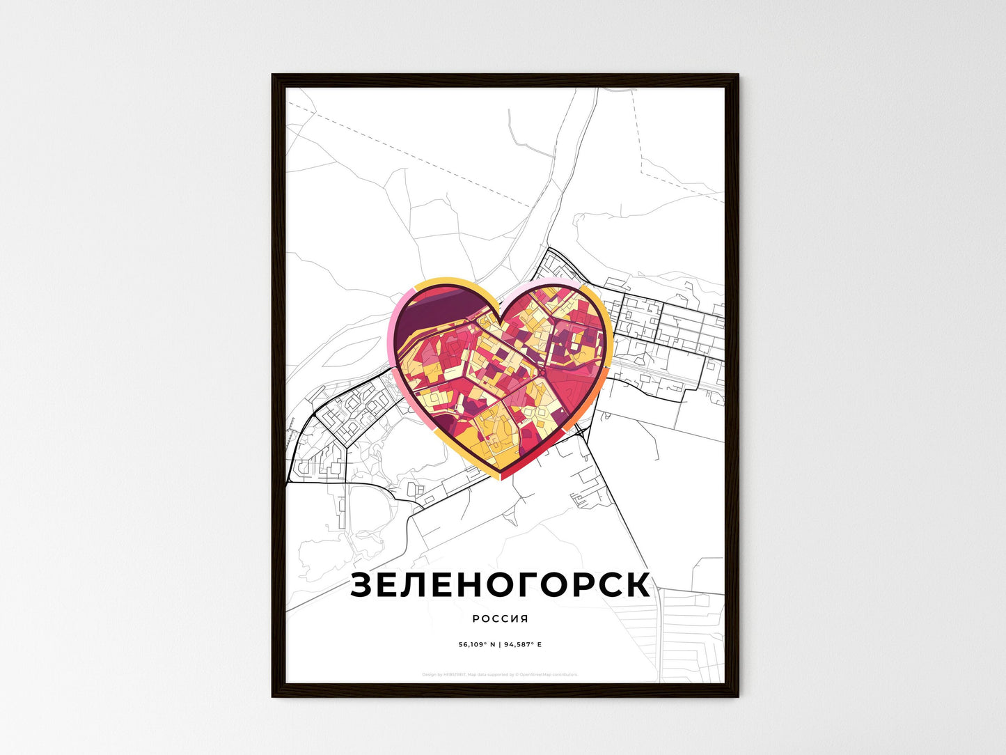 Zelenogorsk Russia wedding art map with heart icon