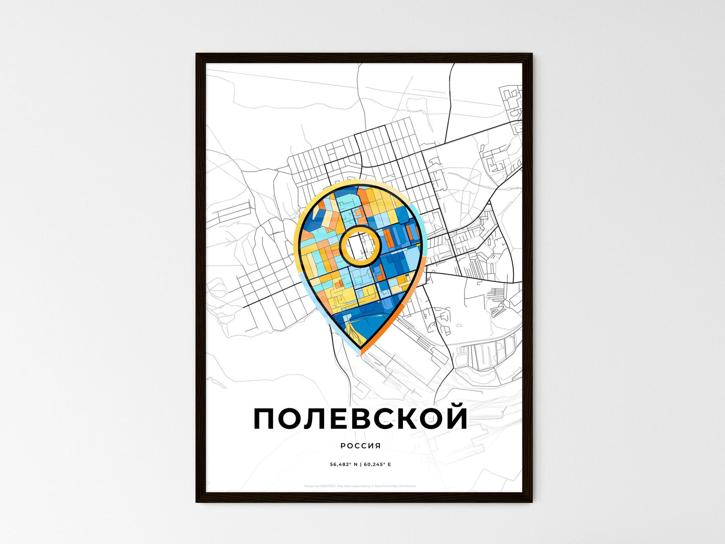 Polevskoy Russia wedding art map with pointer icon