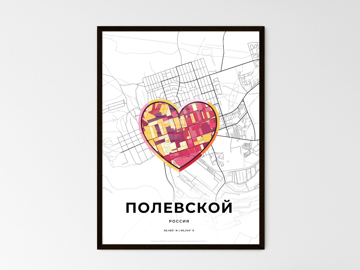 Polevskoy Russia wedding art map with heart icon
