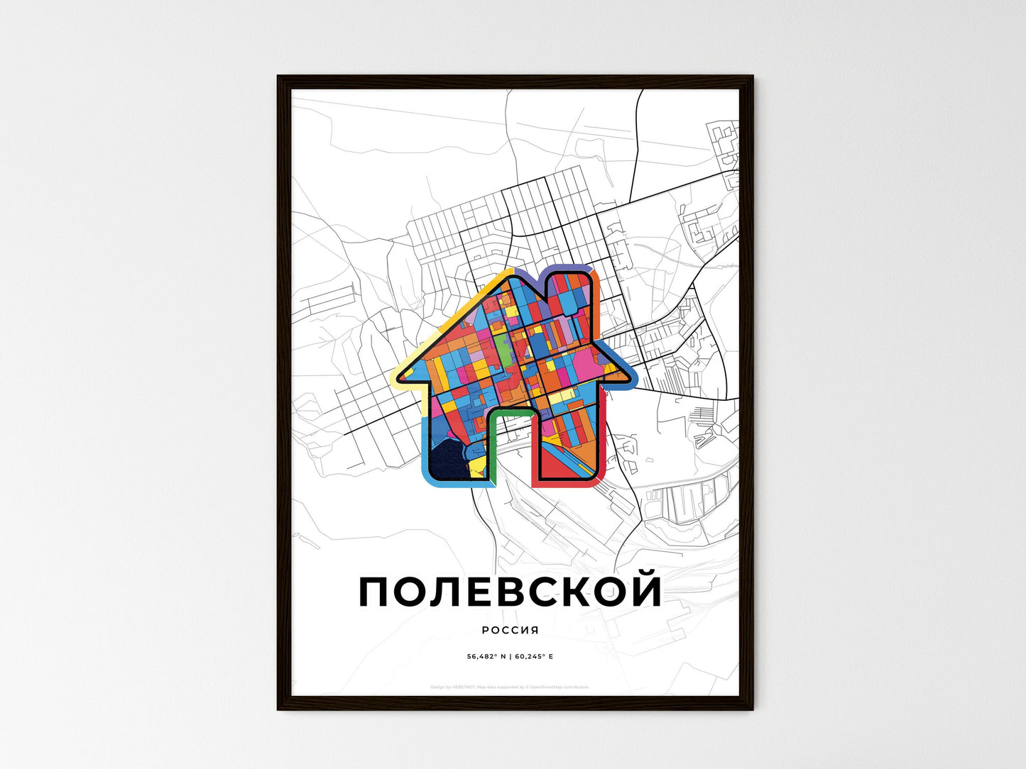 Polevskoy Russia wedding art map with home icon