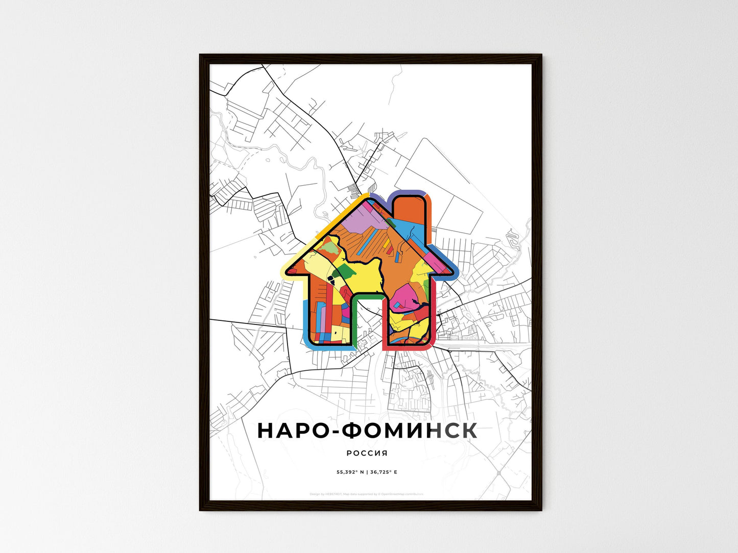 Naro-Fominsk Russia wedding art map with home icon