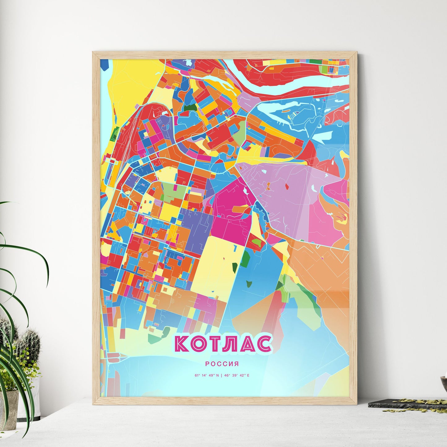 Colorful KOTLAS RUSSIA Fine Art Map Crazy Colors