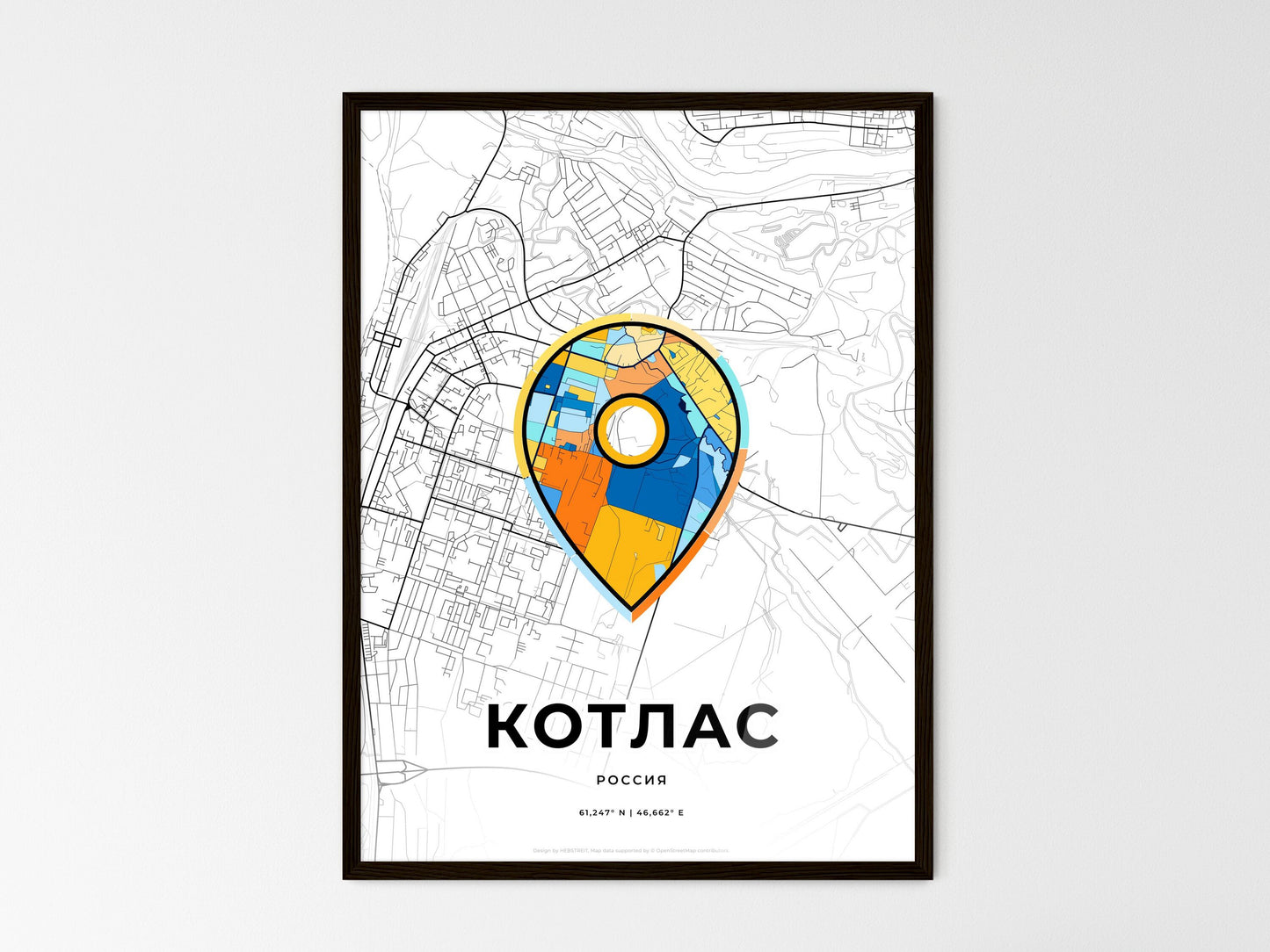 Kotlas Russia wedding art map with pointer icon