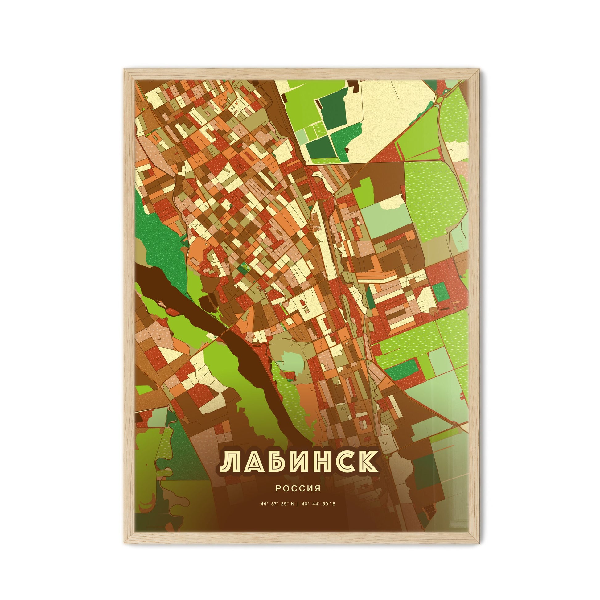 Colorful LABINSK RUSSIA Fine Art Map Farmhouse