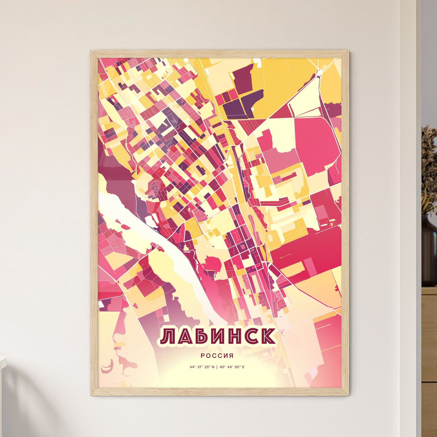 Colorful LABINSK RUSSIA Fine Art Map Hot Red