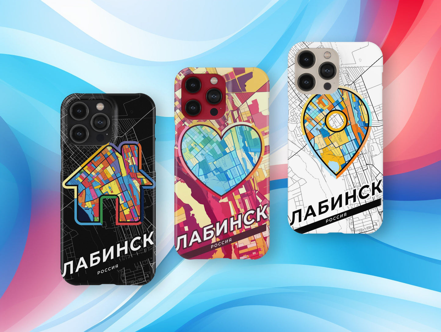 Labinsk Russia slim phone case with colorful icon. Birthday, wedding or housewarming gift. Couple match cases.