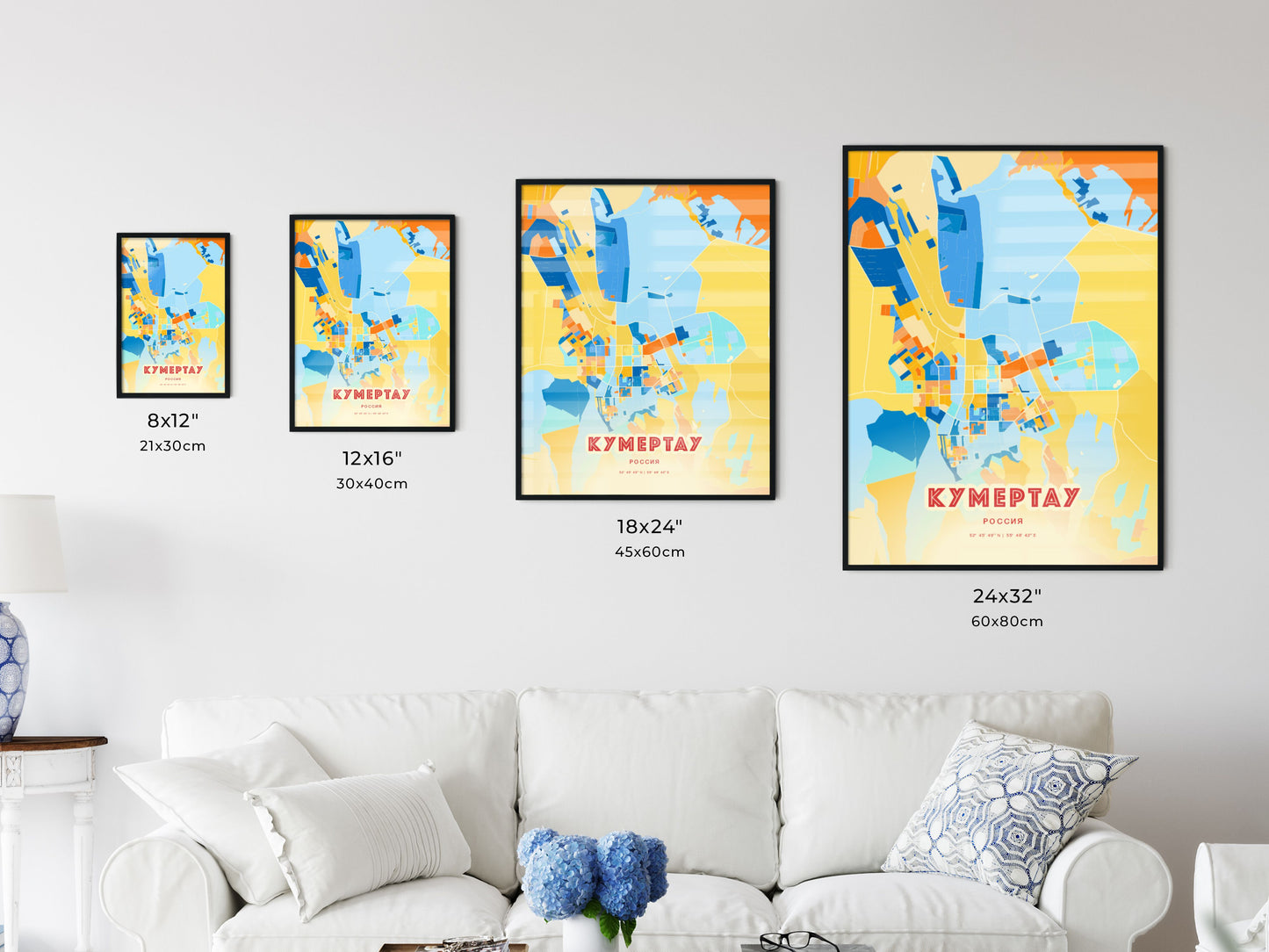 Colorful KUMERTAU RUSSIA Fine Art Map Blue Orange