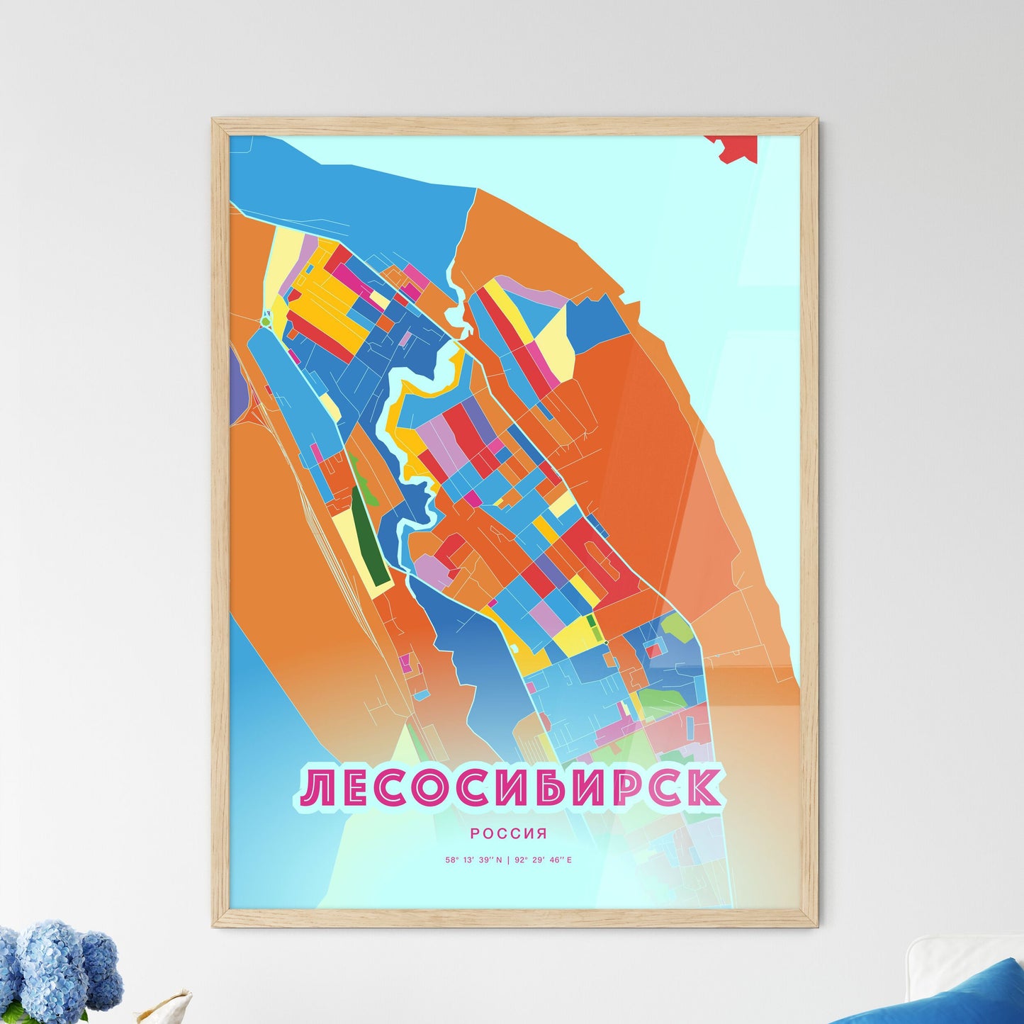 Colorful LESOSIBIRSK RUSSIA Fine Art Map Crazy Colors