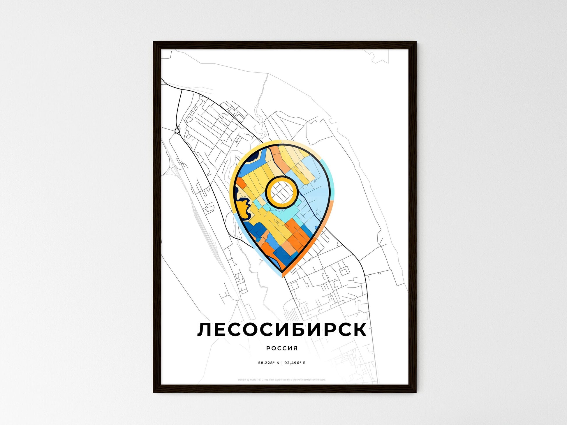Lesosibirsk Russia wedding art map with pointer icon