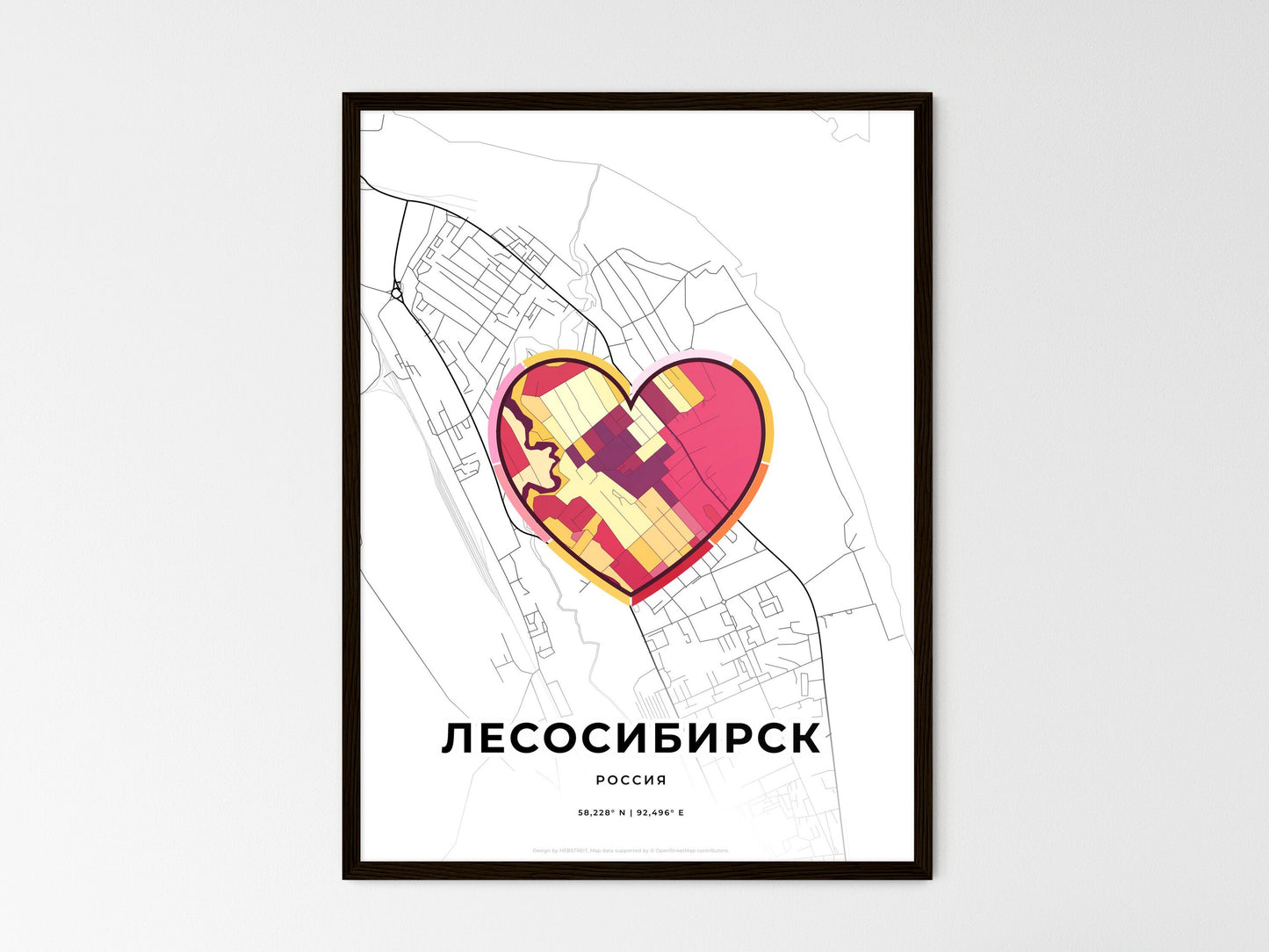Lesosibirsk Russia wedding art map with heart icon