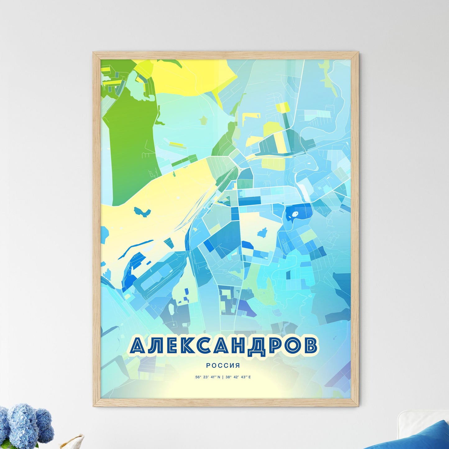 Colorful ALEXANDROV RUSSIA Fine Art Map Cool Blue