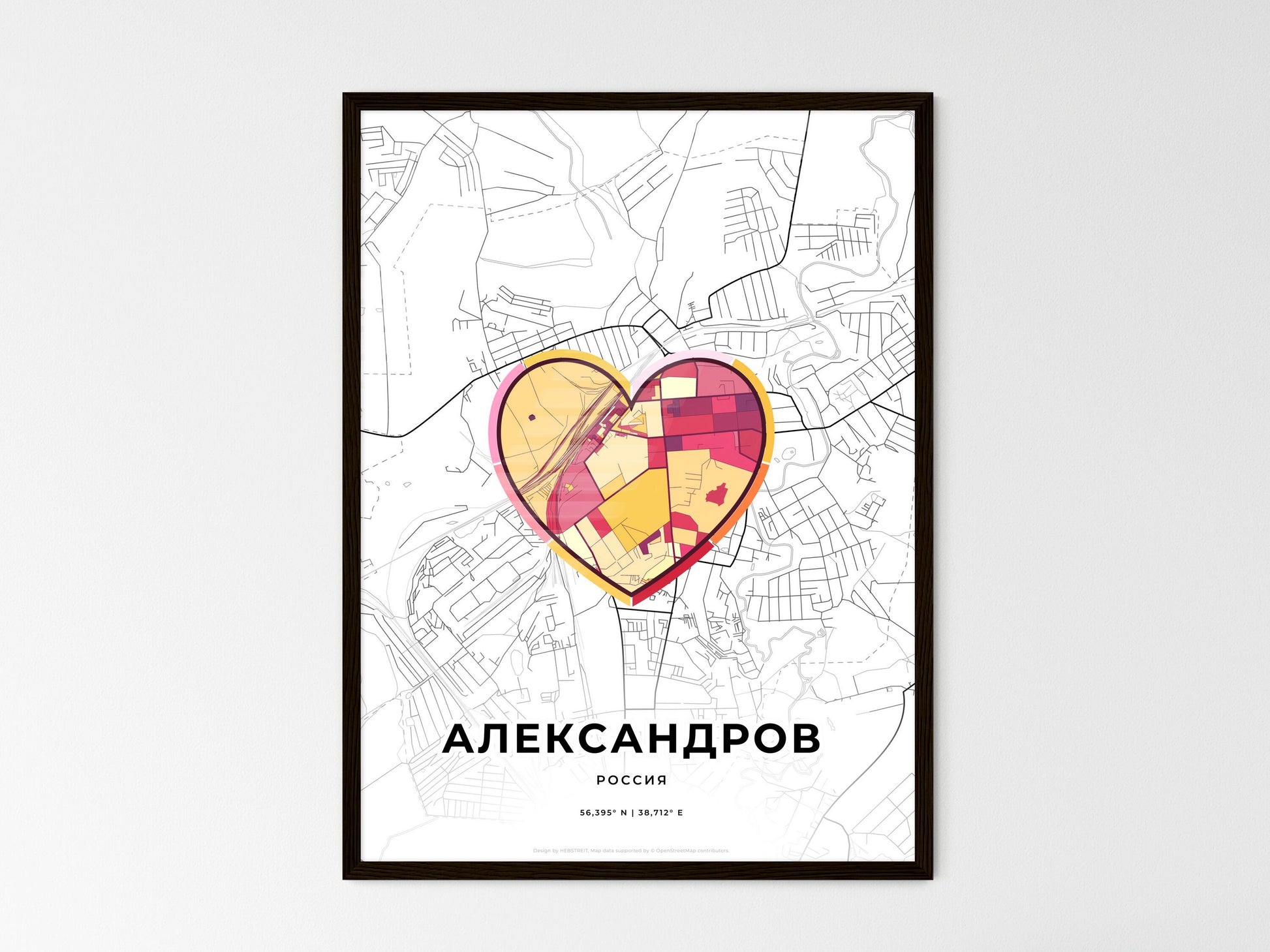 Alexandrov Russia wedding art map with heart icon