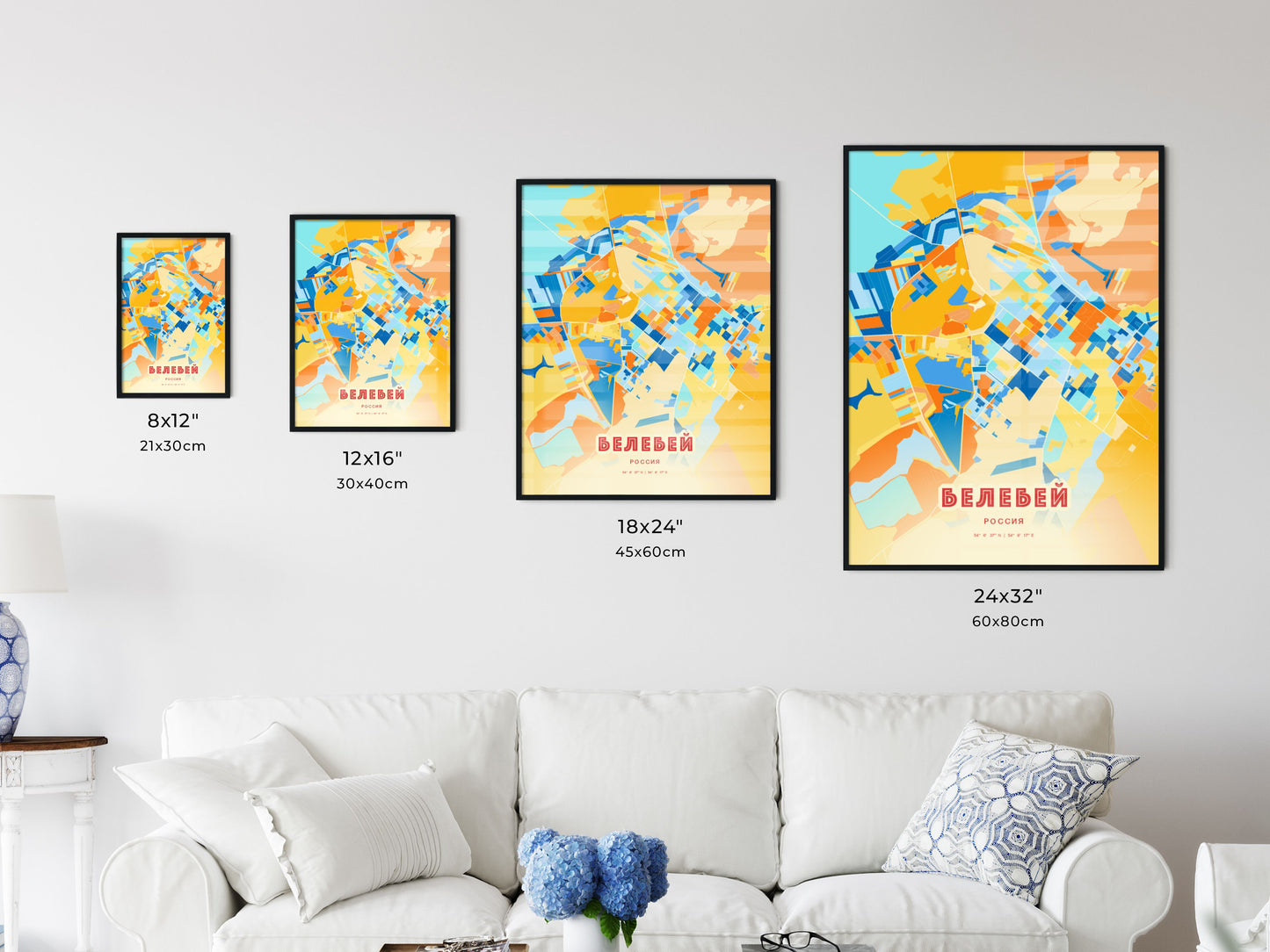 Colorful BELEBEY RUSSIA Fine Art Map Blue Orange