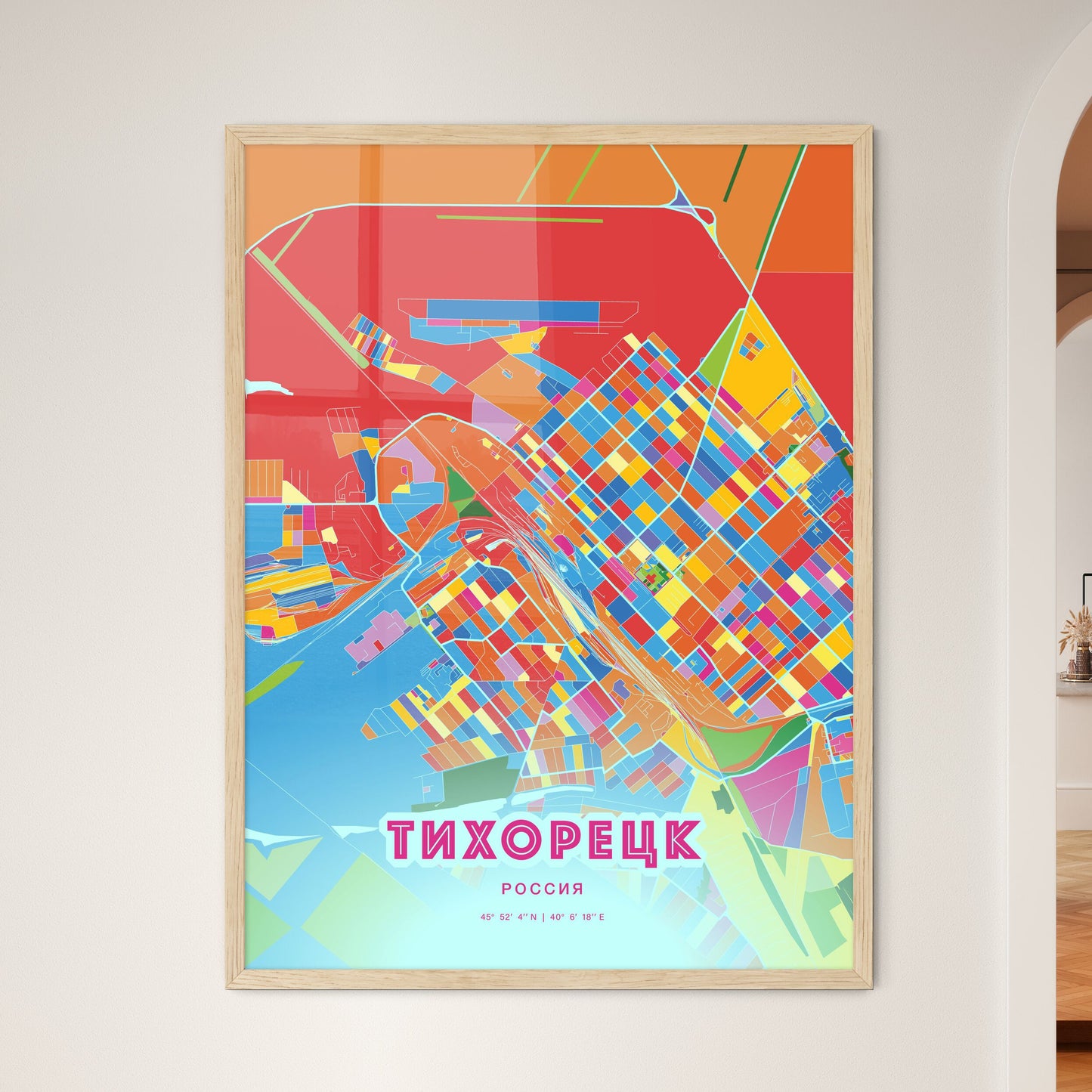 Colorful TIKHORETSK RUSSIA Fine Art Map Crazy Colors