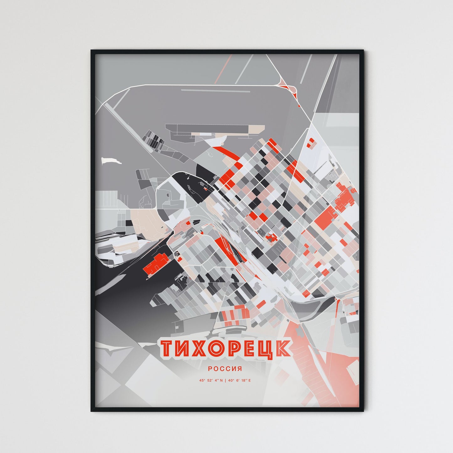 Colorful TIKHORETSK RUSSIA Fine Art Map Modern