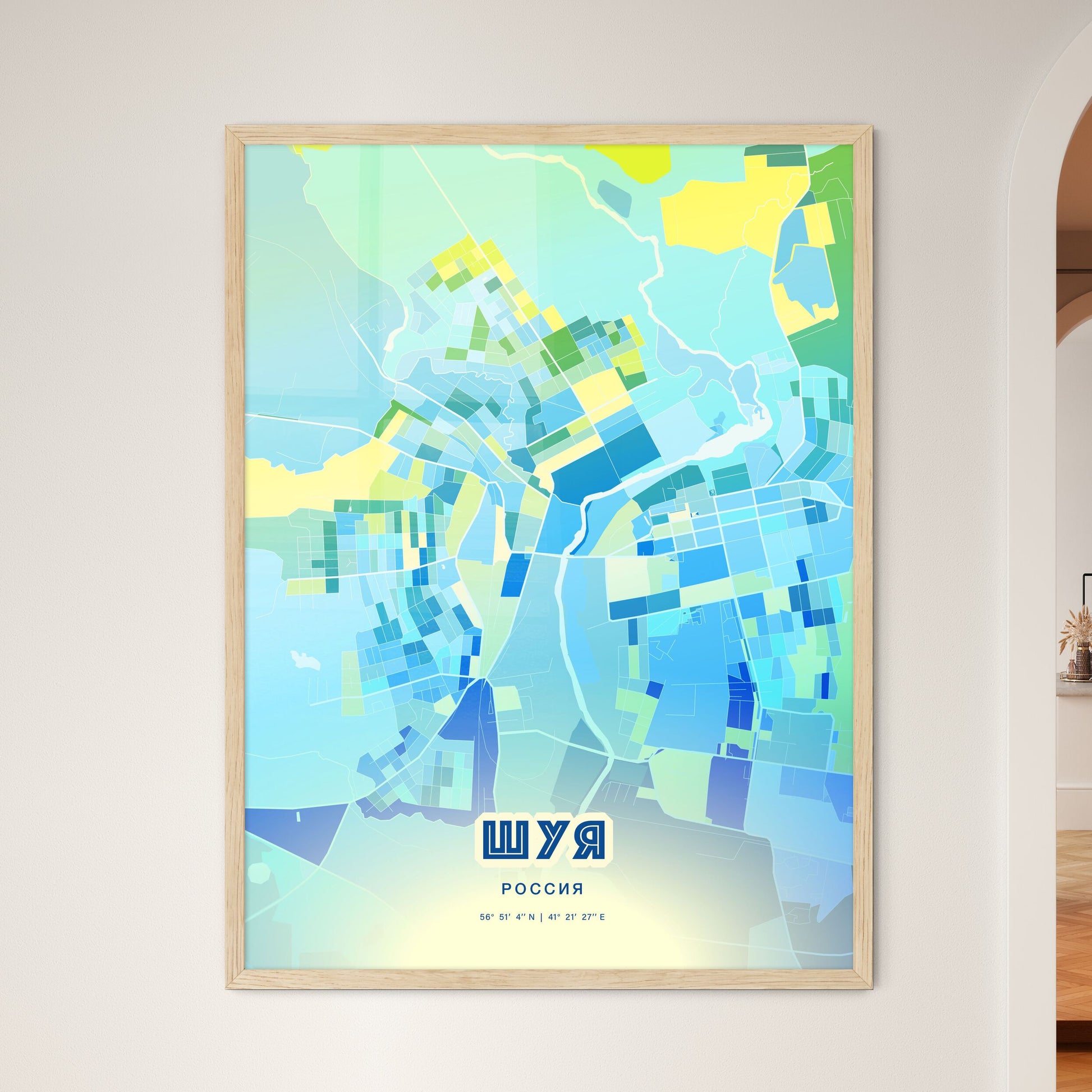 Colorful SHUYA RUSSIA Fine Art Map Cool Blue