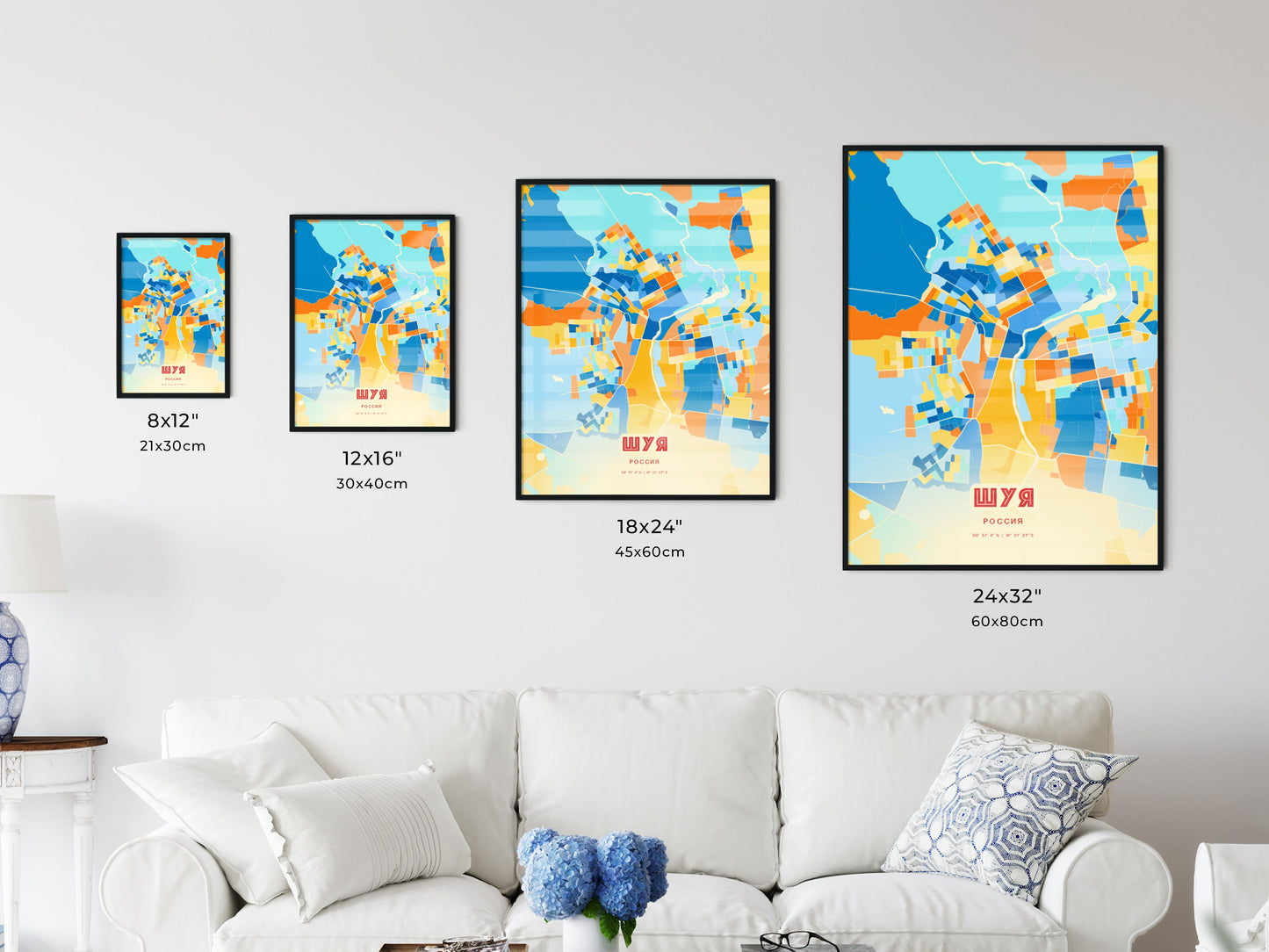 Colorful SHUYA RUSSIA Fine Art Map Blue Orange