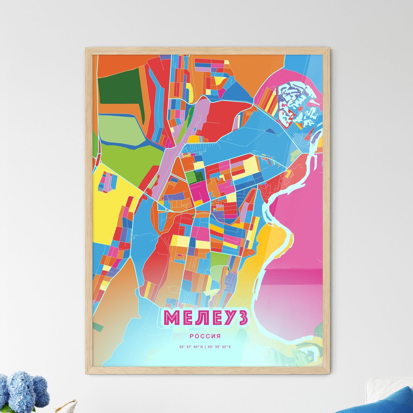 Colorful MELEUZ RUSSIA Fine Art Map Crazy Colors