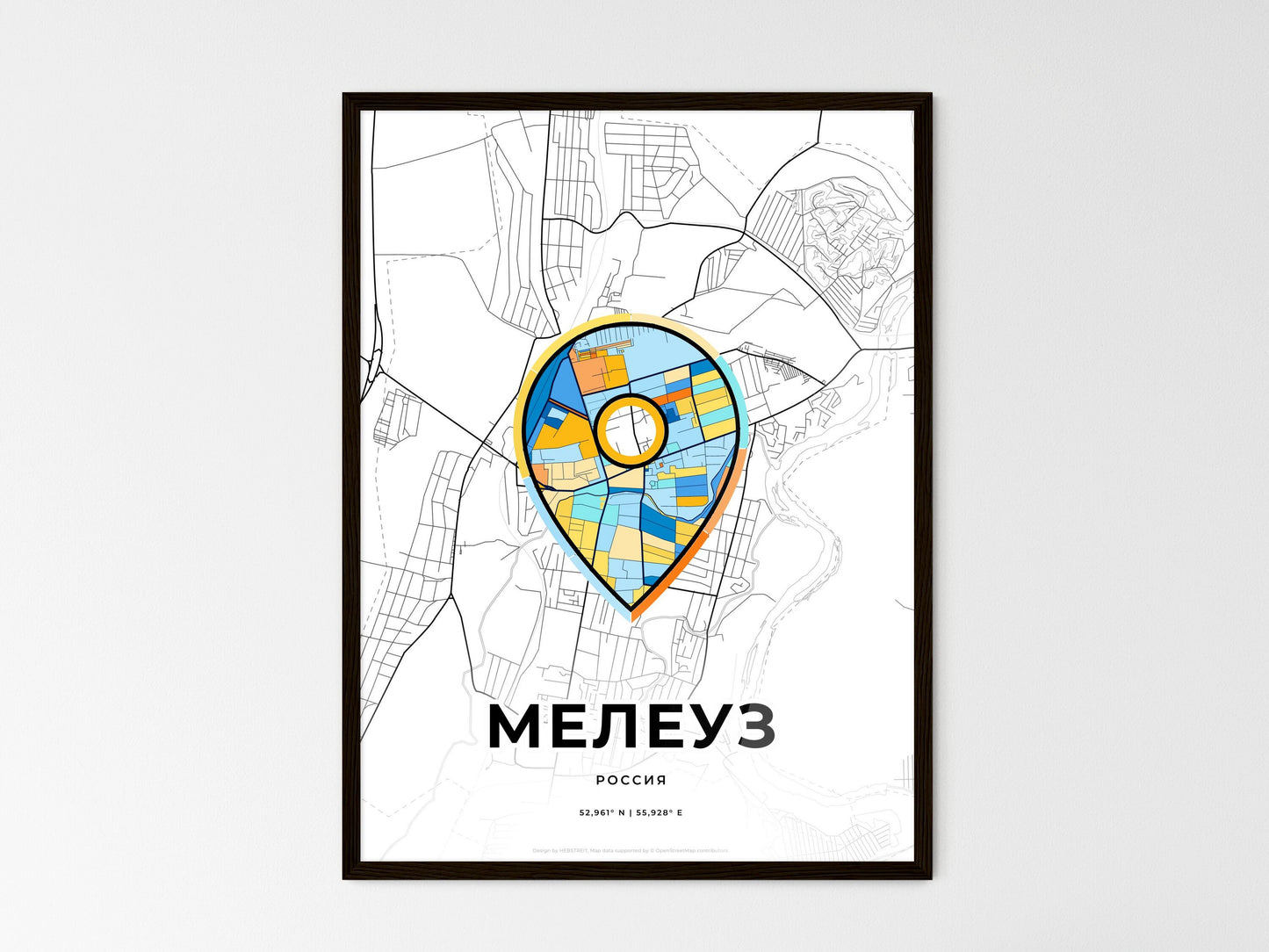 Meleuz Russia wedding art map with pointer icon