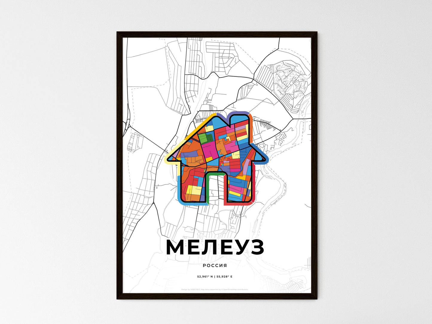 Meleuz Russia wedding art map with home icon
