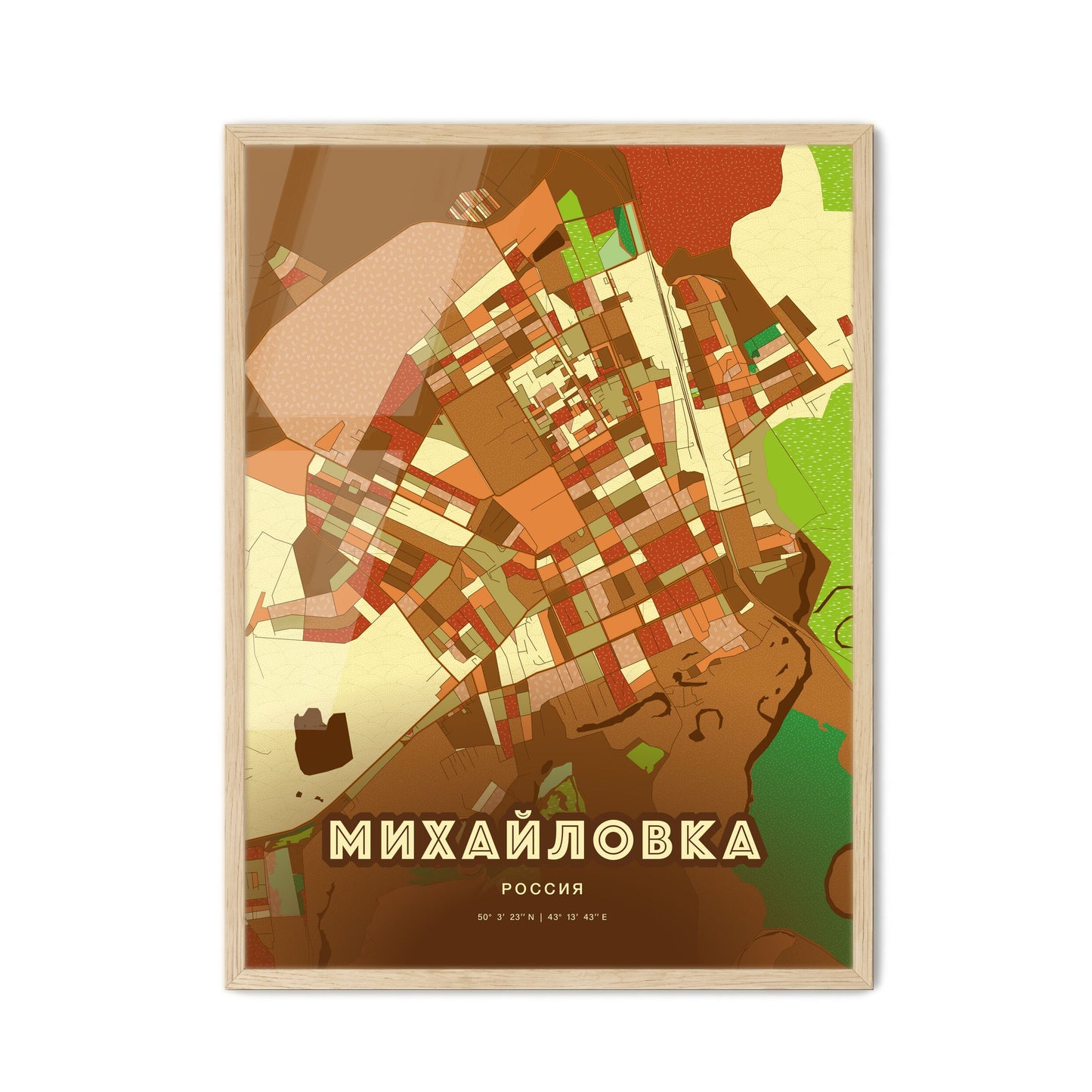 Colorful MIKHAYLOVKA RUSSIA Fine Art Map Farmhouse