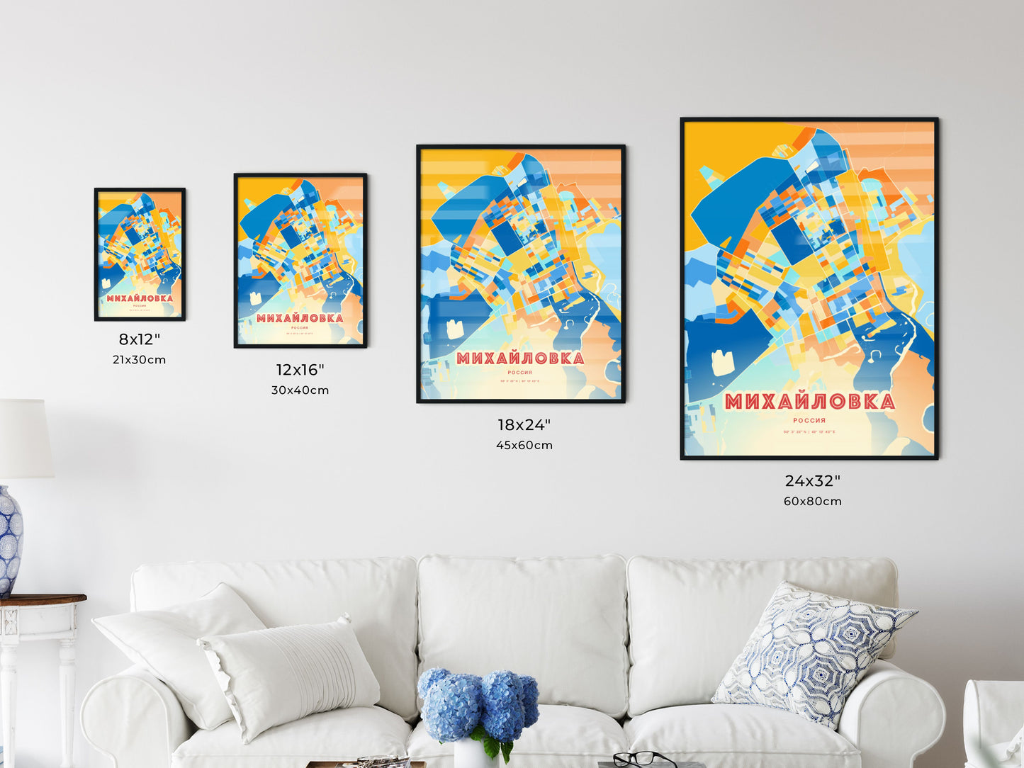 Colorful MIKHAYLOVKA RUSSIA Fine Art Map Blue Orange