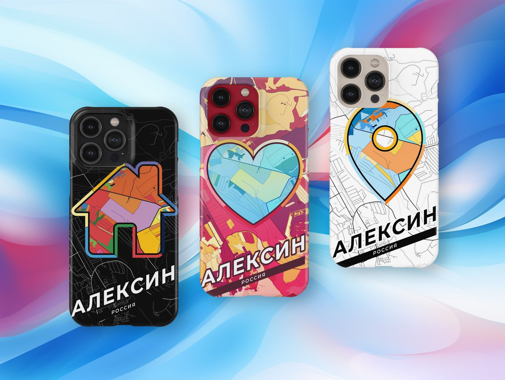 Aleksin Russia slim phone case with colorful icon. Birthday, wedding or housewarming gift. Couple match cases.