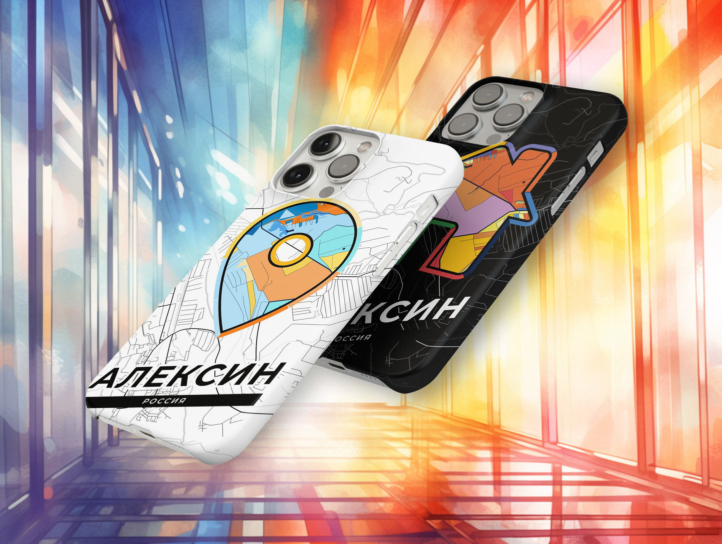 Aleksin Russia slim phone case with colorful icon. Birthday, wedding or housewarming gift. Couple match cases.