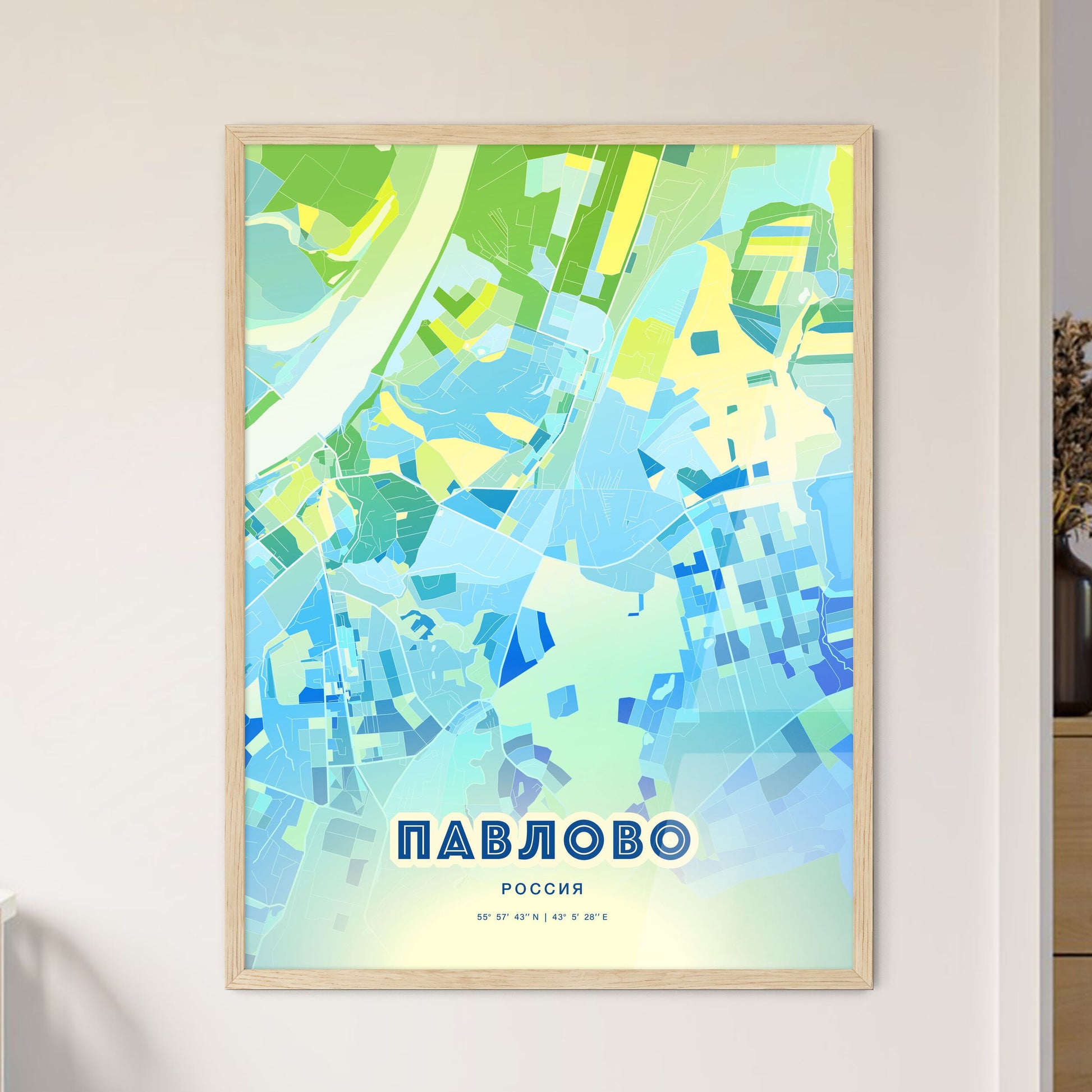 Colorful PAVLOVO RUSSIA Fine Art Map Cool Blue