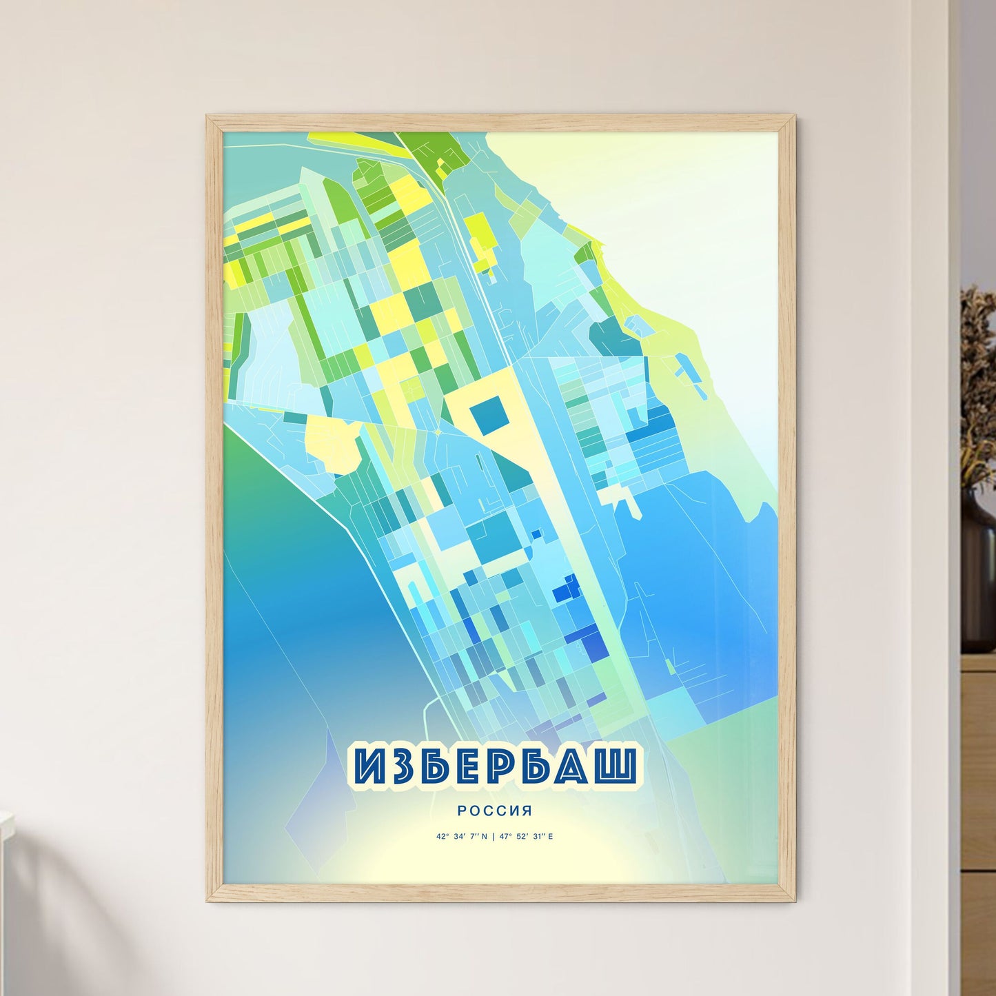 Colorful IZBERBASH RUSSIA Fine Art Map Cool Blue