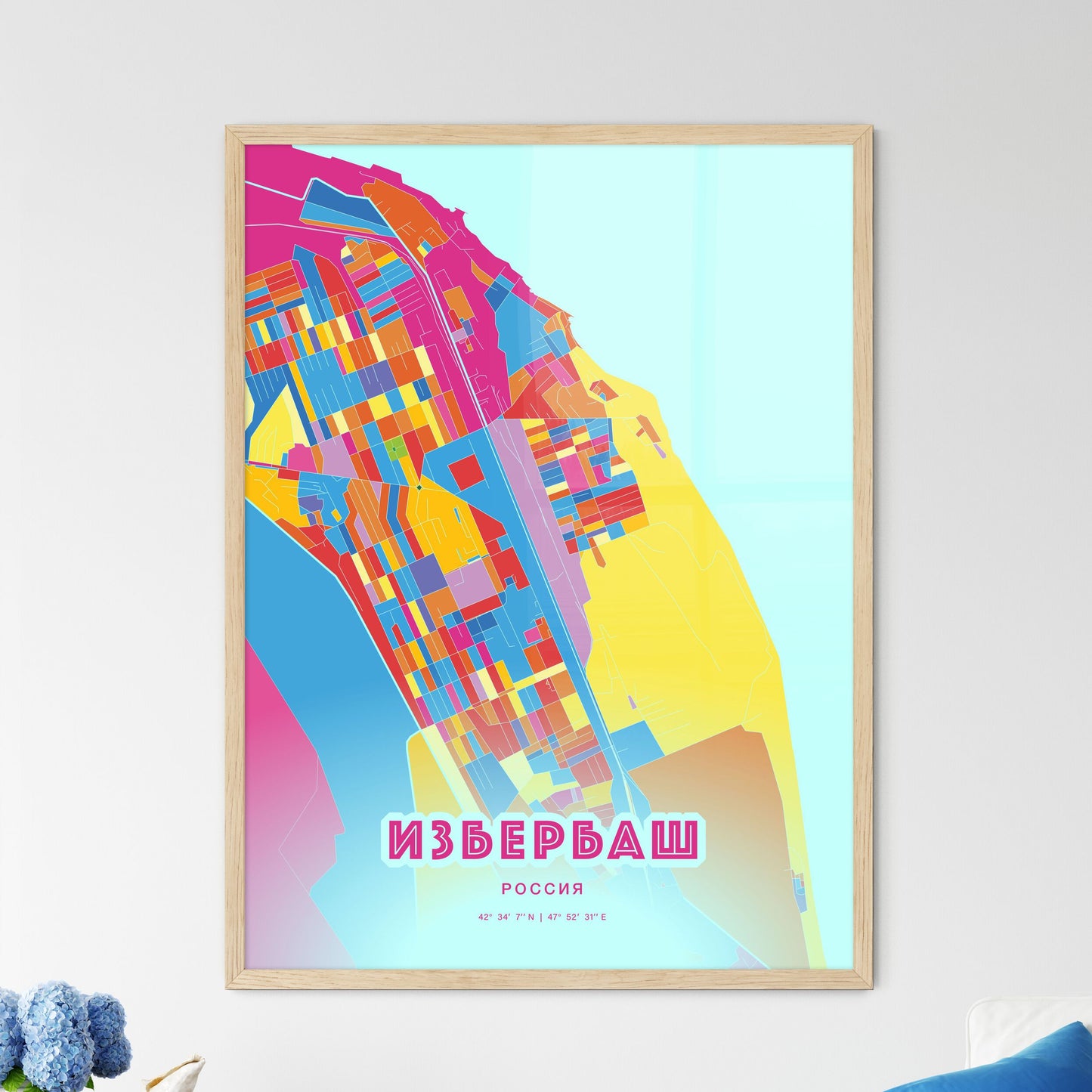 Colorful IZBERBASH RUSSIA Fine Art Map Crazy Colors