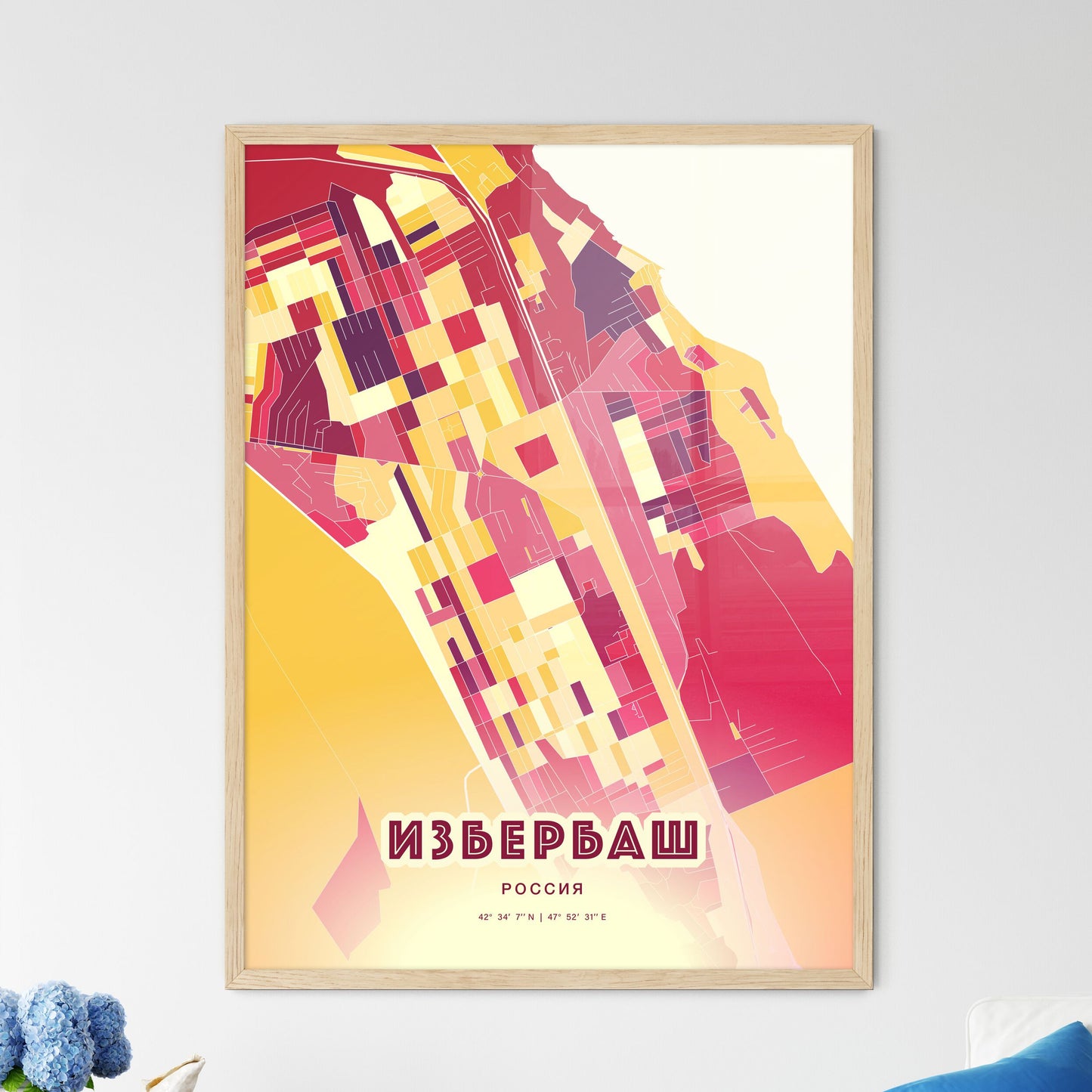 Colorful IZBERBASH RUSSIA Fine Art Map Hot Red