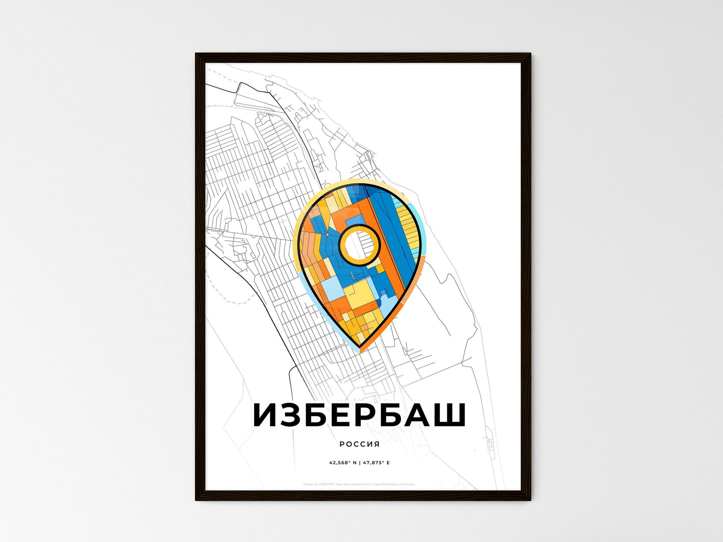 Izberbash Russia wedding art map with pointer icon