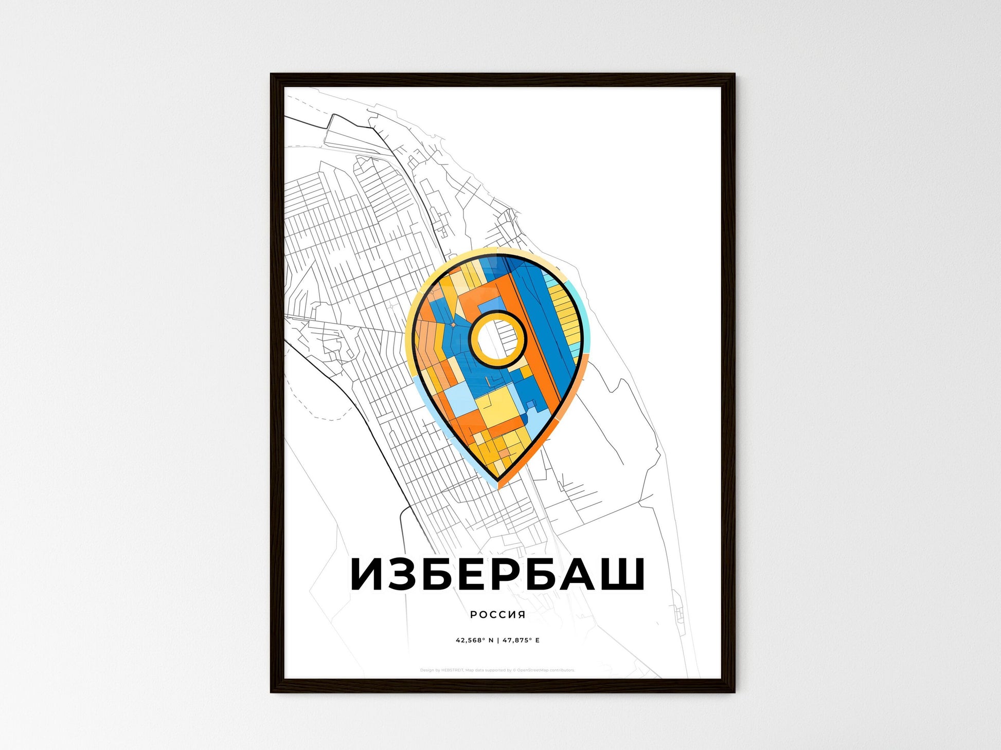Izberbash Russia wedding art map with pointer icon