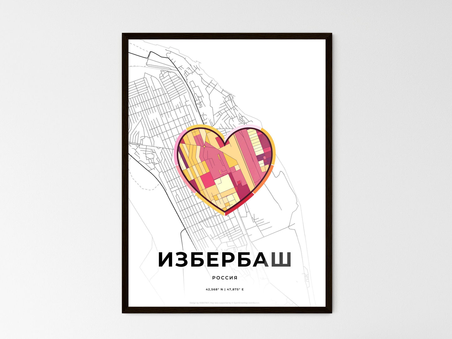 Izberbash Russia wedding art map with heart icon