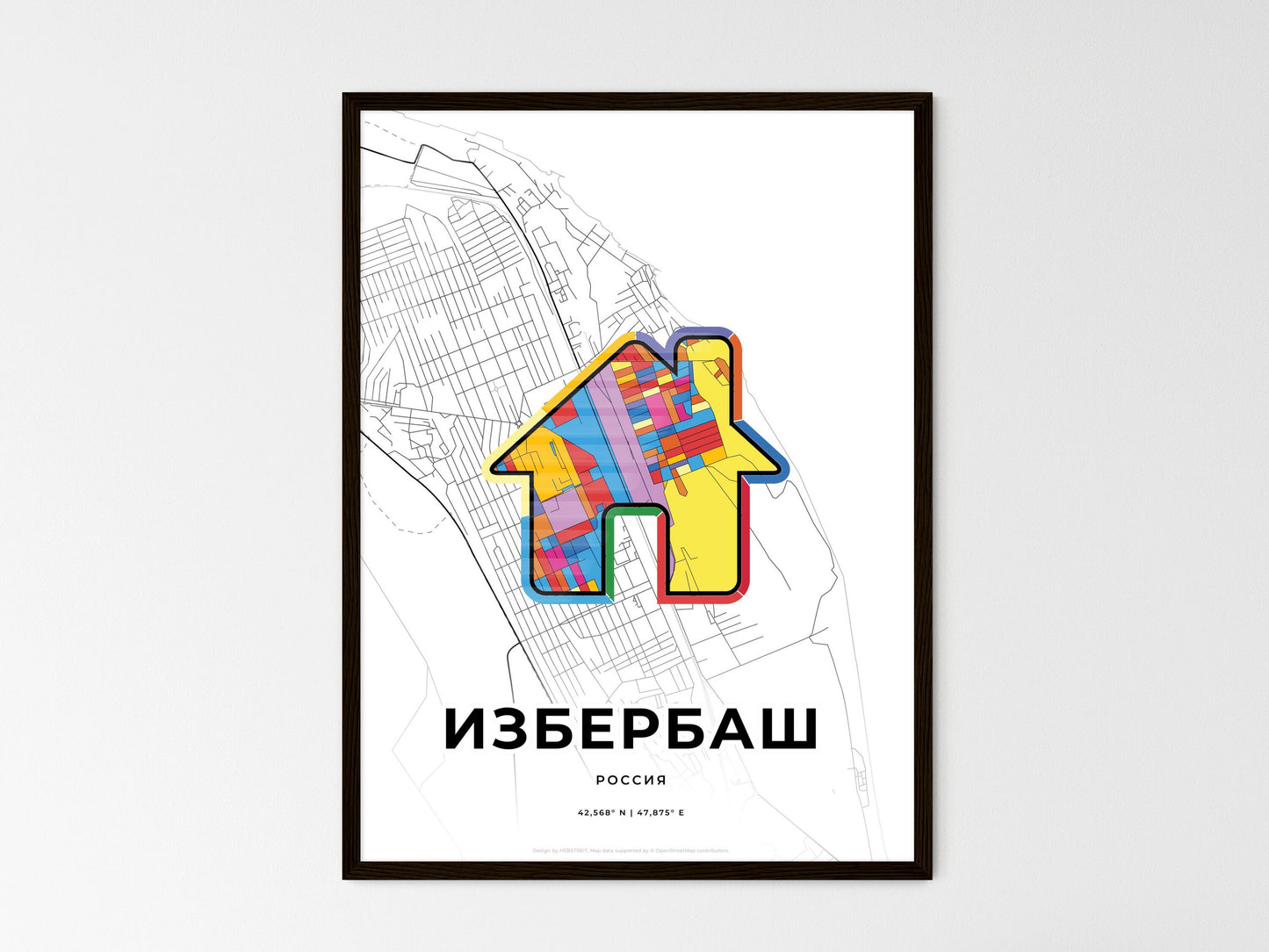 Izberbash Russia wedding art map with home icon