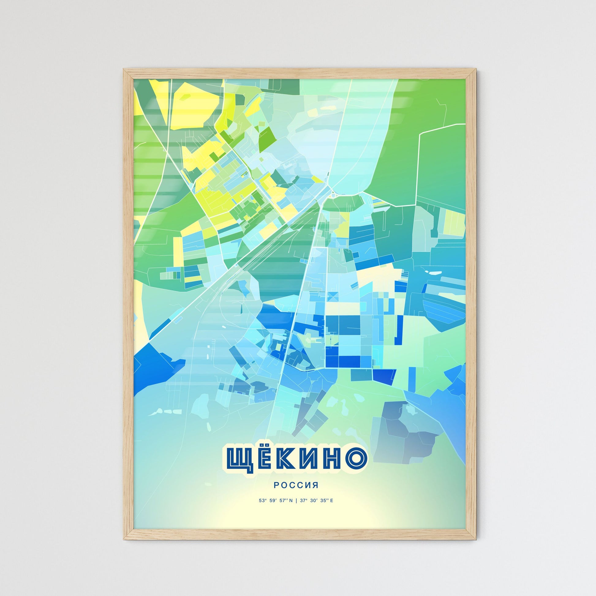 Colorful SHCHYOKINO RUSSIA Fine Art Map Cool Blue