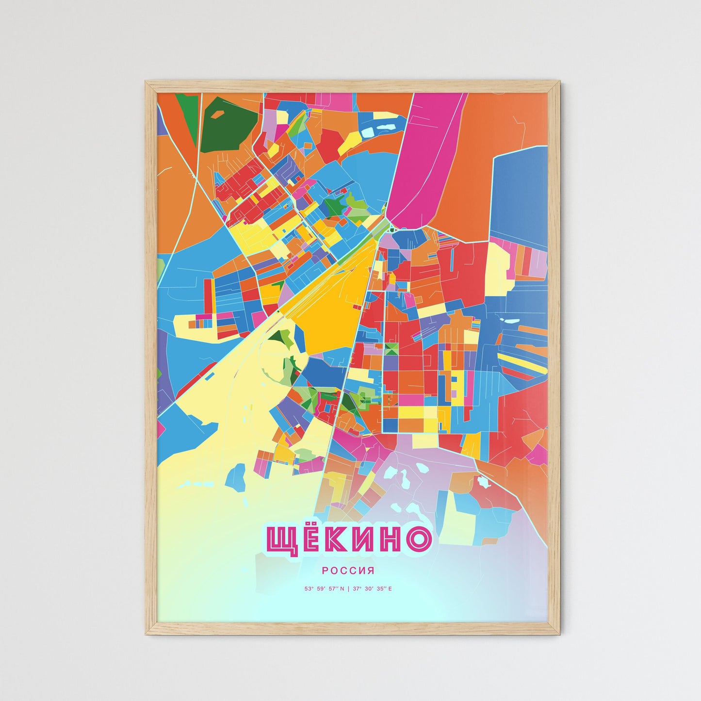 Colorful SHCHYOKINO RUSSIA Fine Art Map Crazy Colors