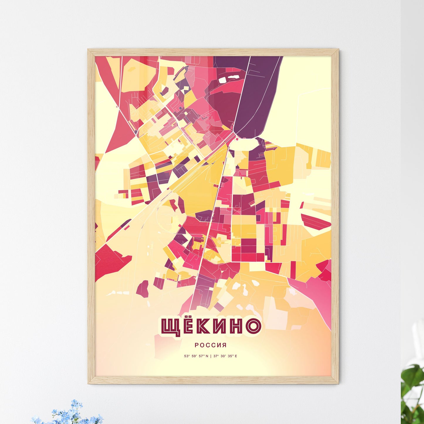 Colorful SHCHYOKINO RUSSIA Fine Art Map Hot Red