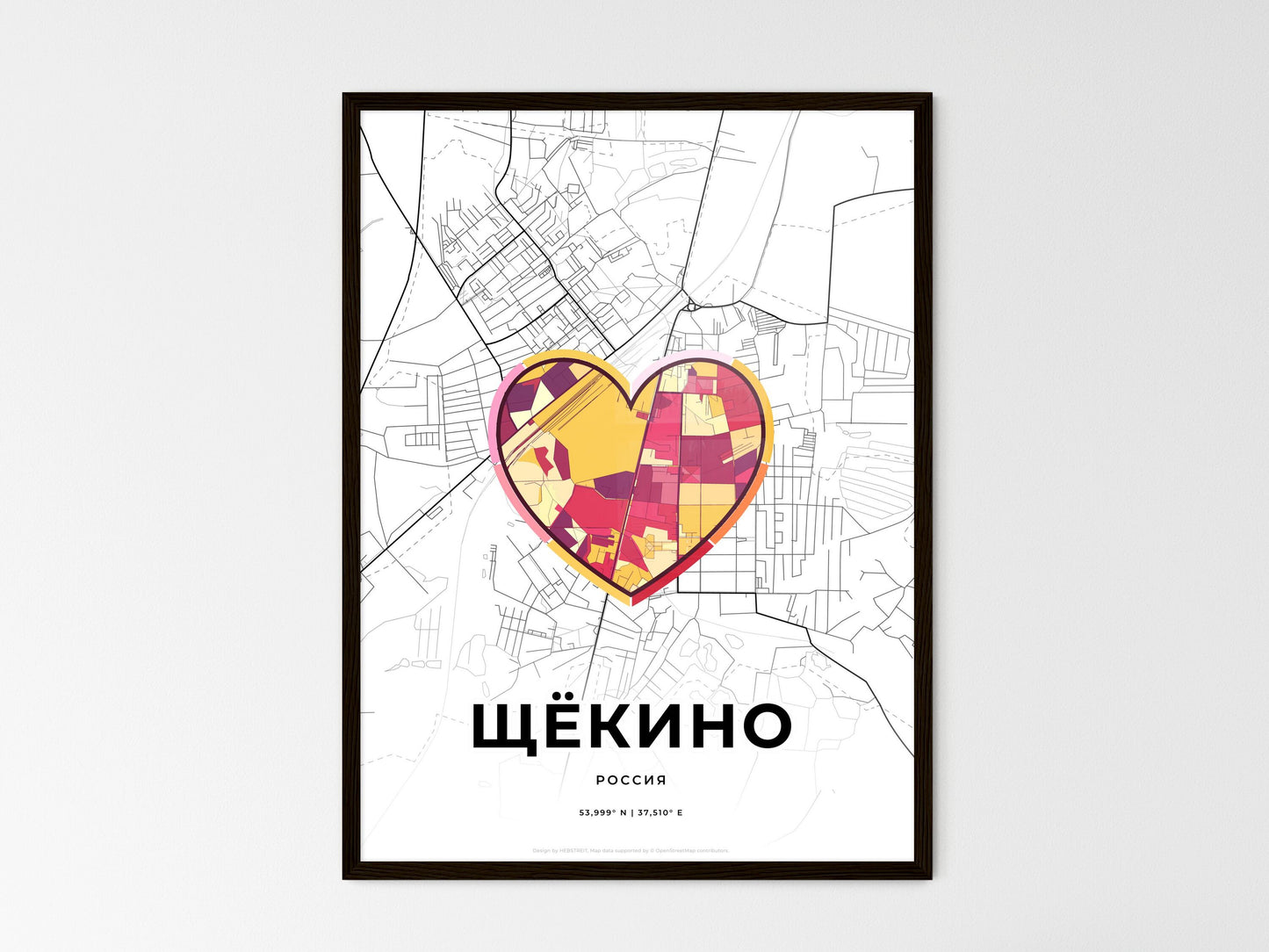 Shchyokino Russia wedding art map with heart icon