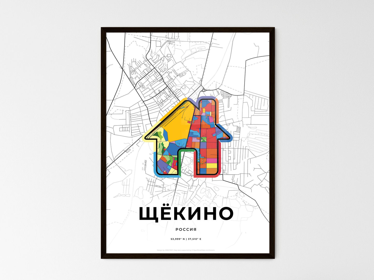 Shchyokino Russia wedding art map with home icon