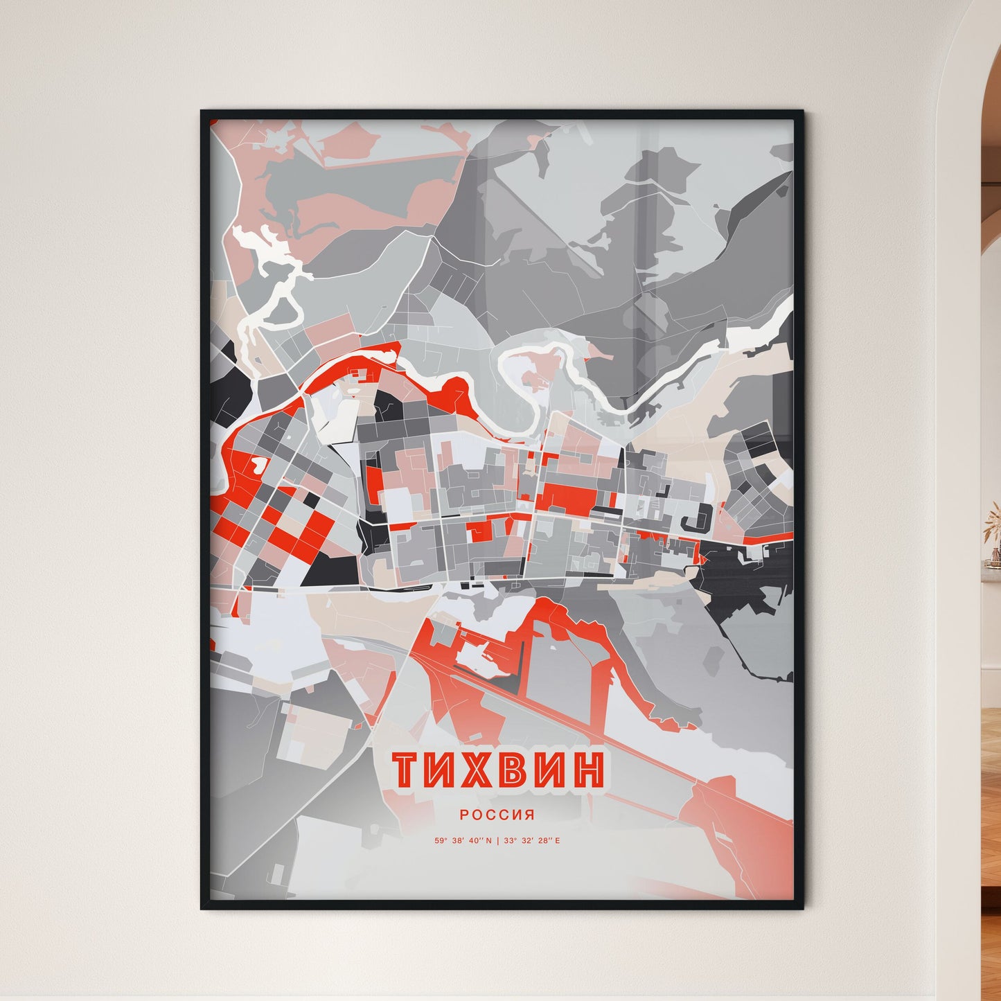 Colorful TIKHVIN RUSSIA Fine Art Map Modern