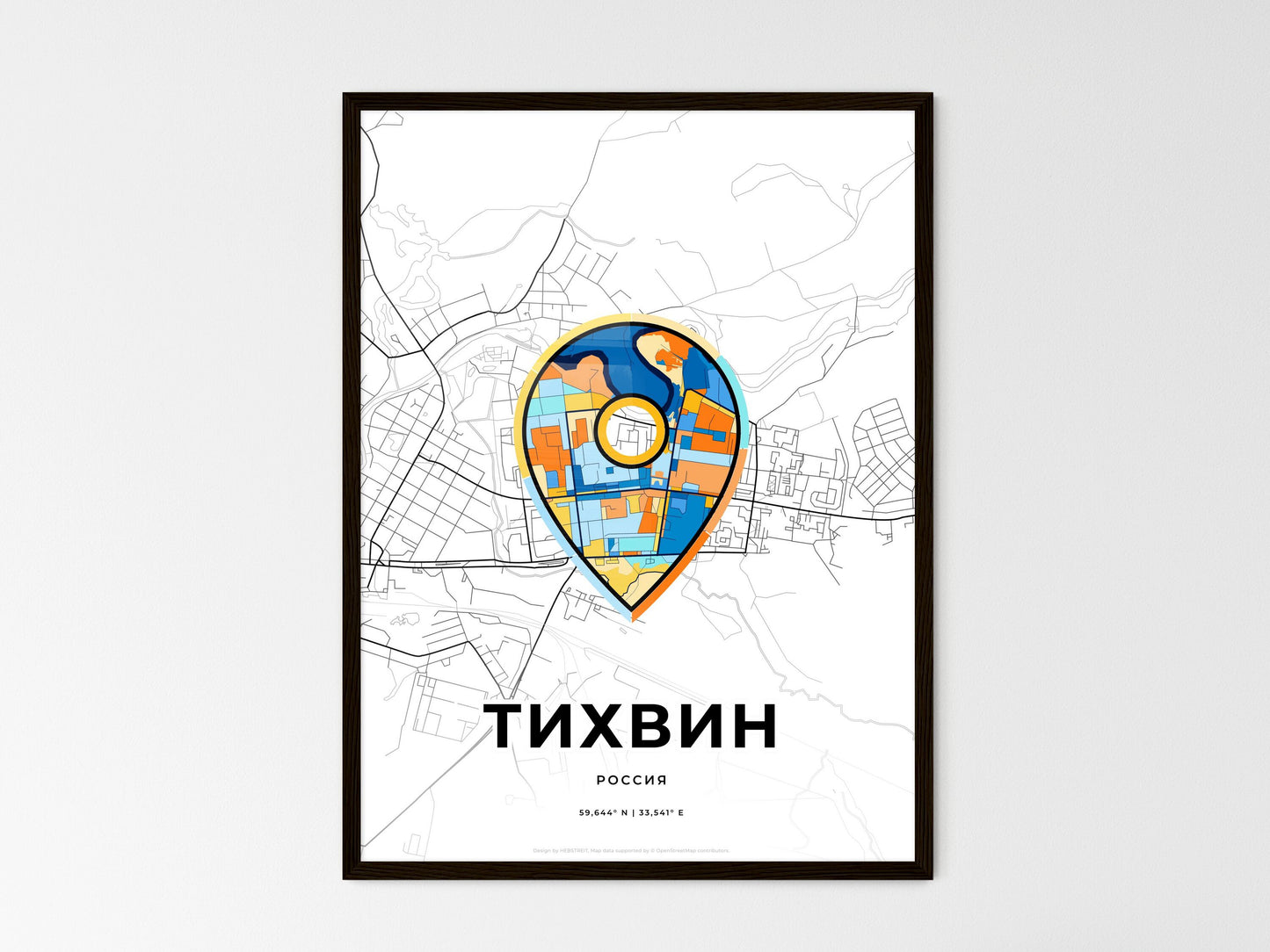 Tikhvin Russia wedding art map with pointer icon