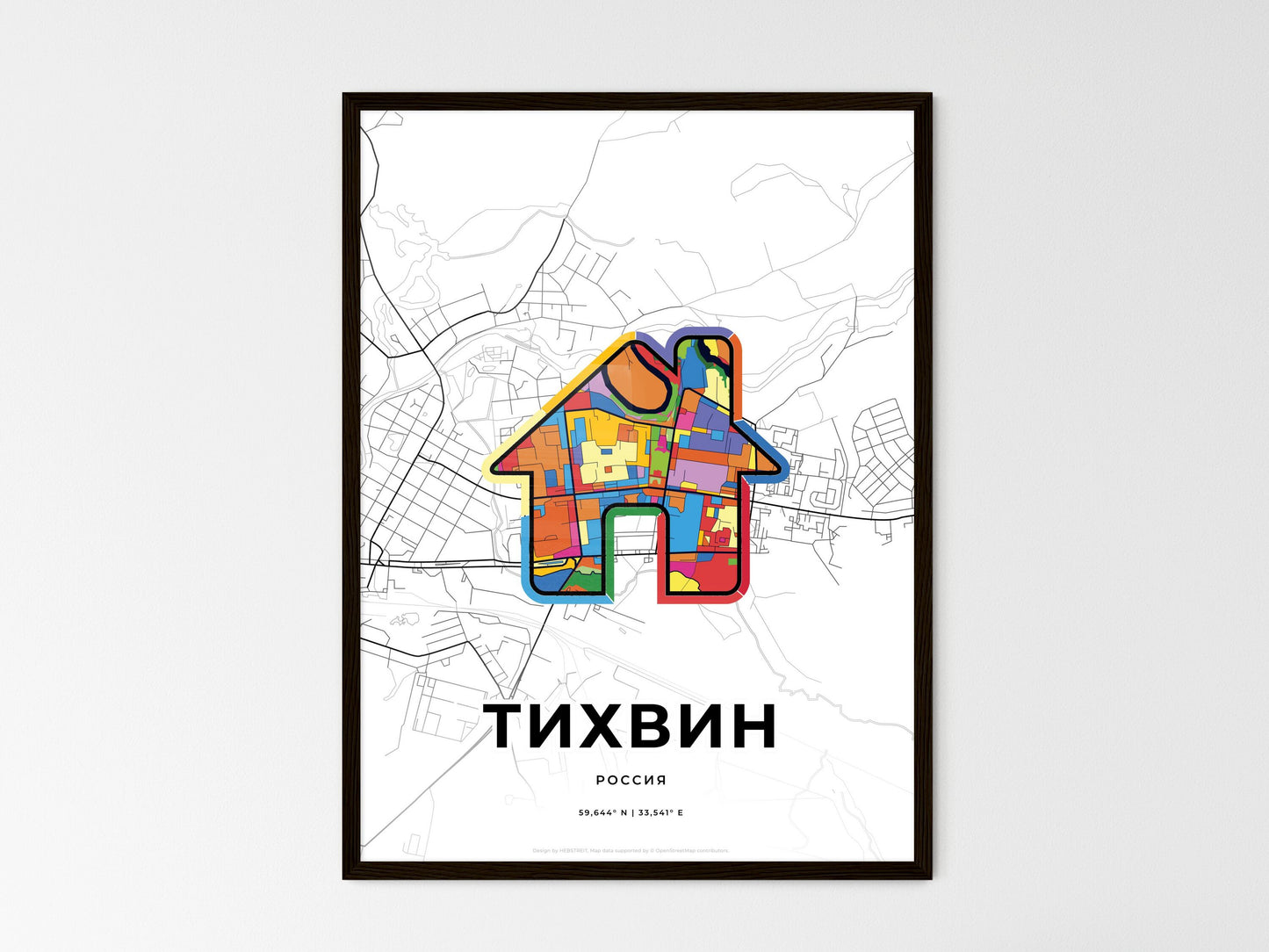 Tikhvin Russia wedding art map with home icon