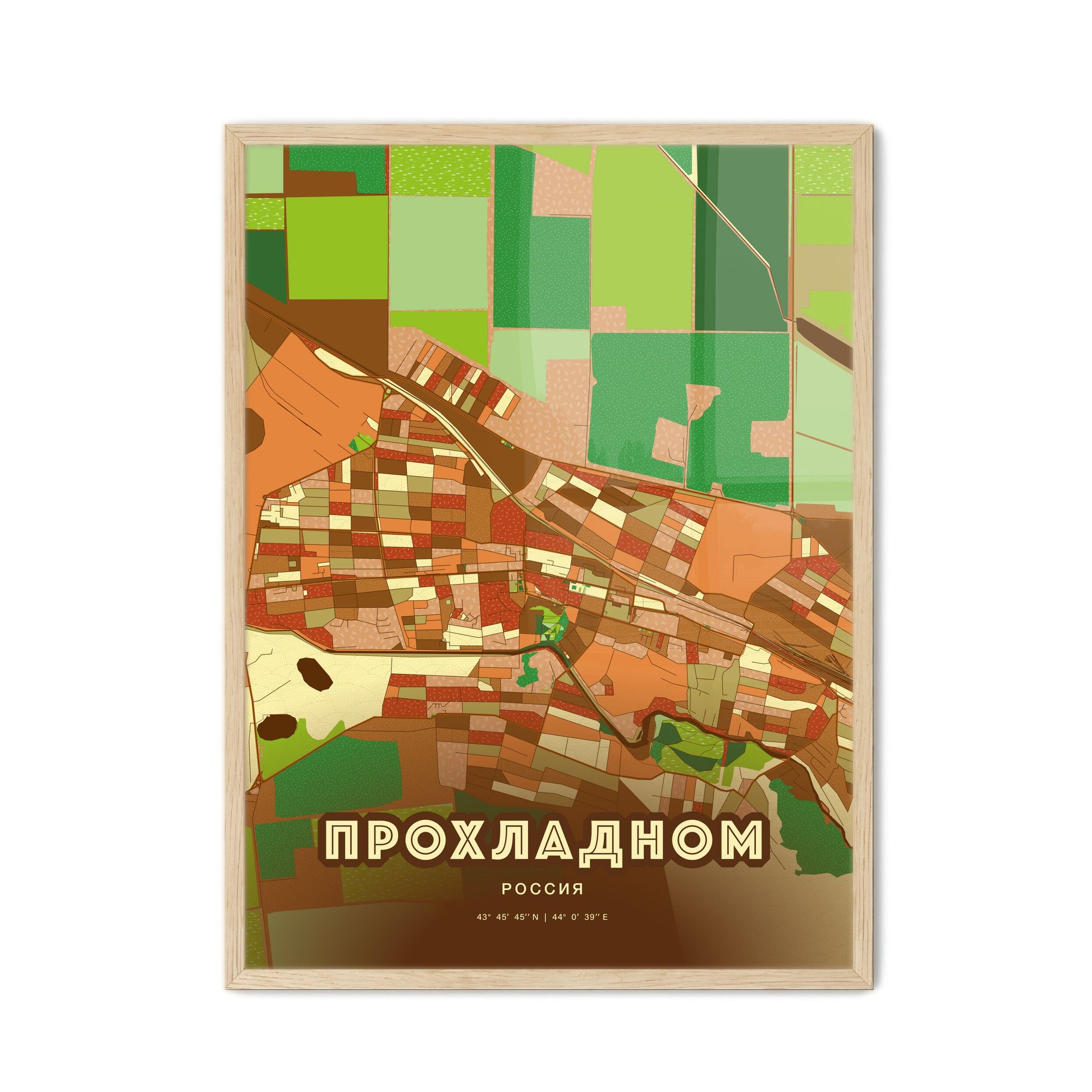 Colorful PROKHLADNY RUSSIA Fine Art Map Farmhouse