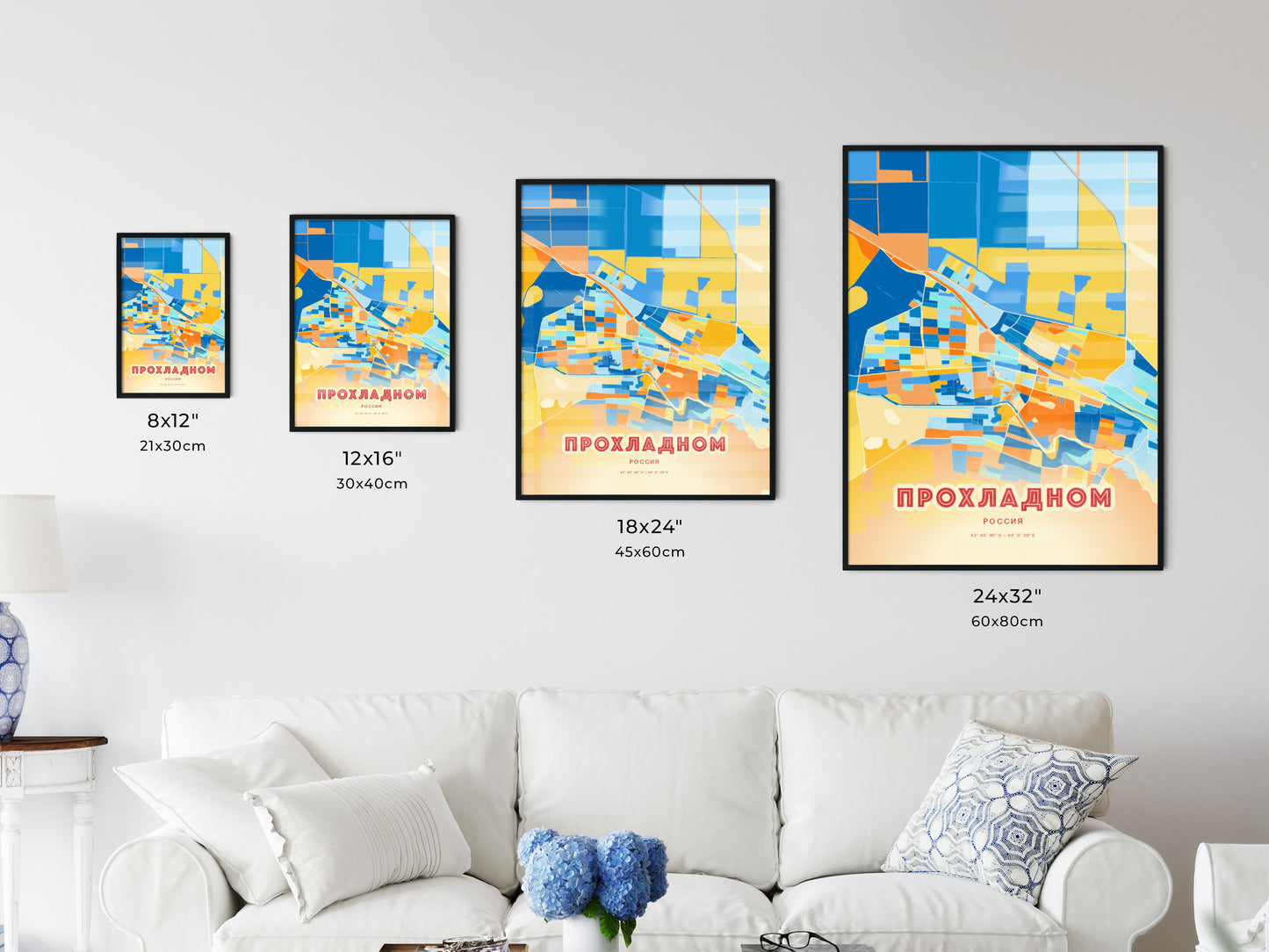 Colorful PROKHLADNY RUSSIA Fine Art Map Blue Orange