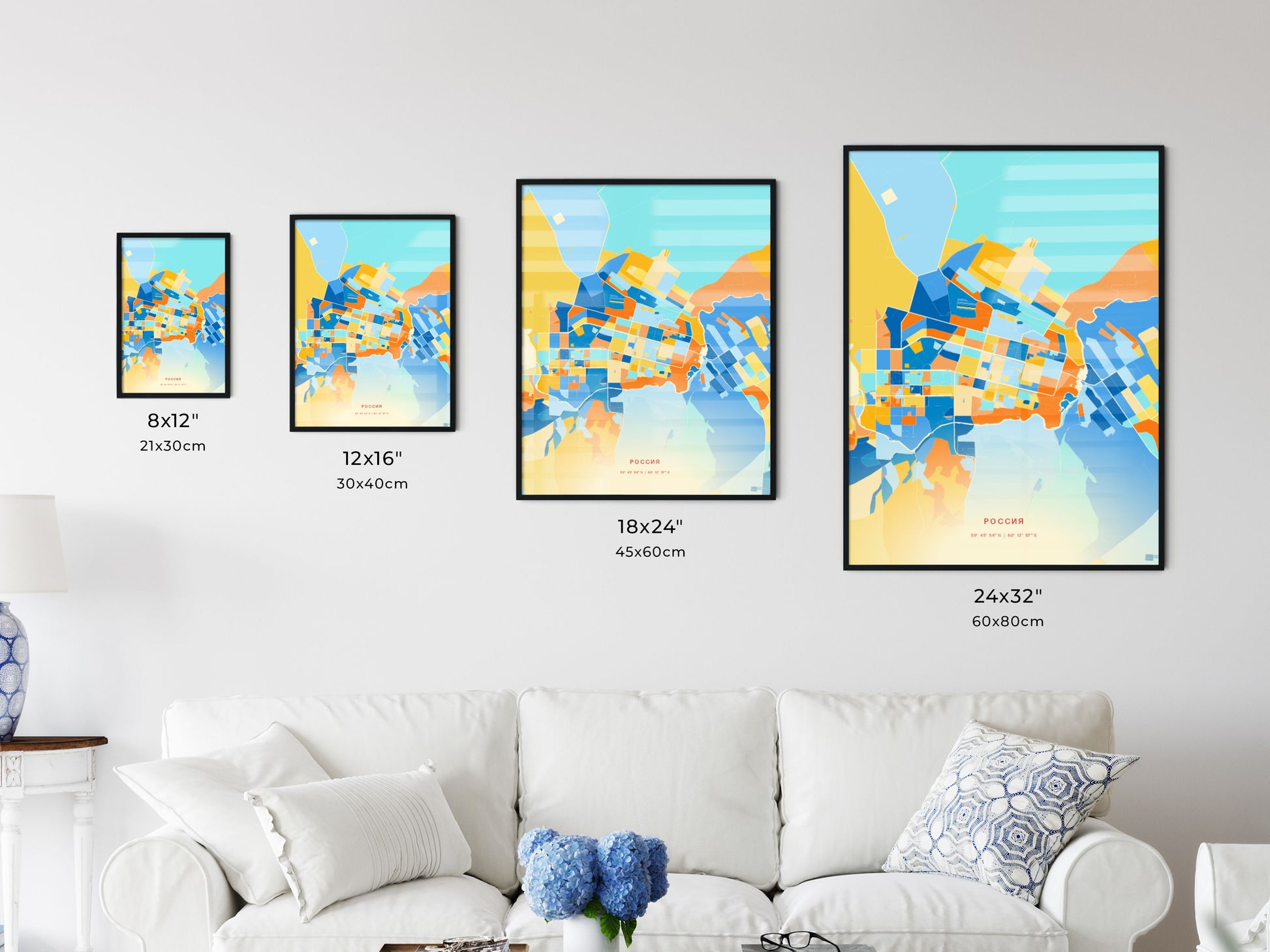 Colorful KRASNOTURYINSK RUSSIA Fine Art Map Blue Orange