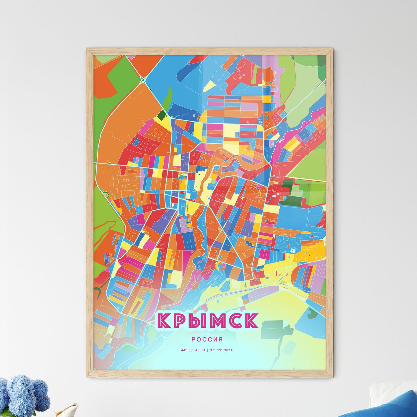 Colorful KRYMSK RUSSIA Fine Art Map Crazy Colors